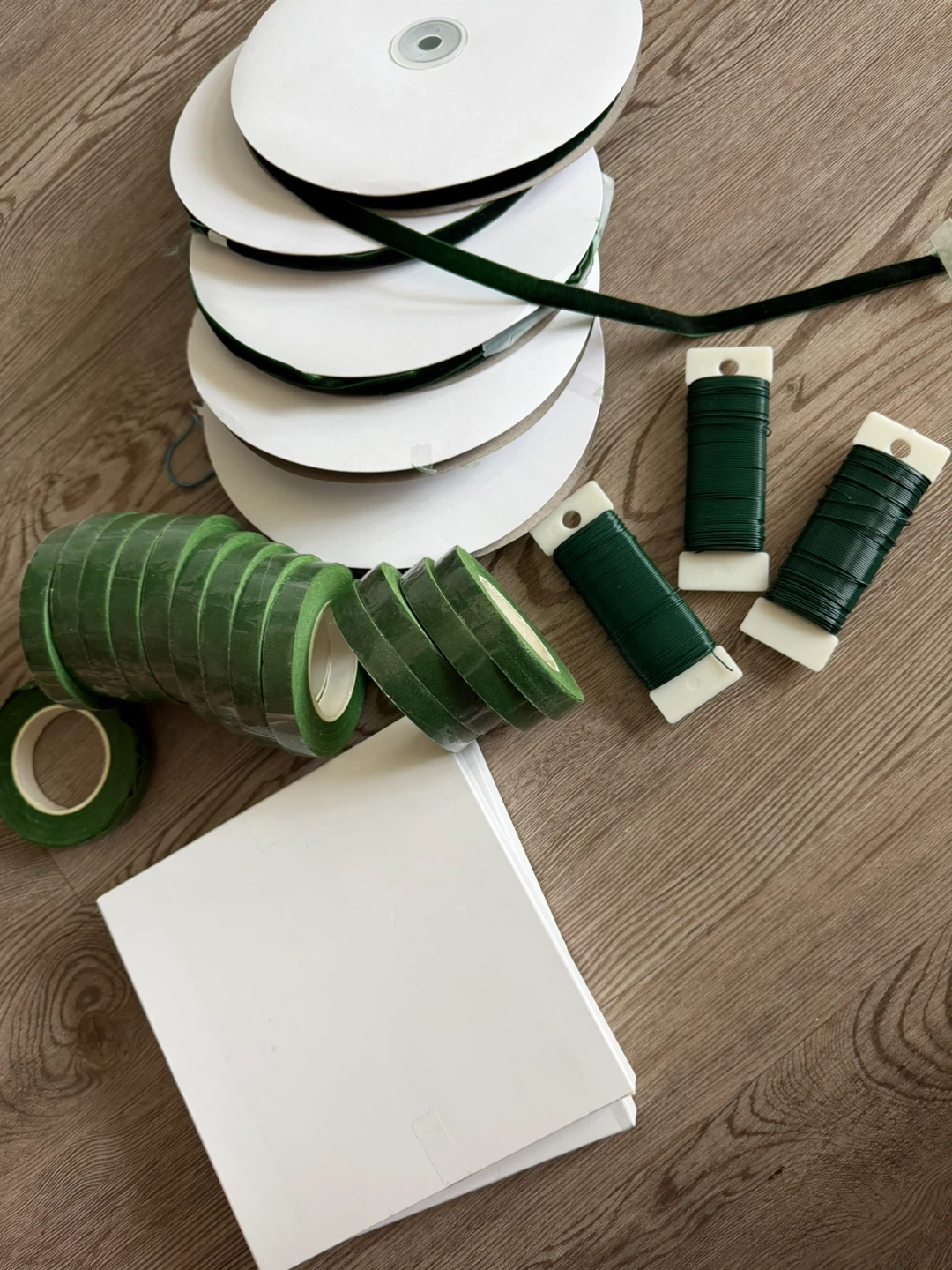 Floral Tape, Velvet Ribbon, Green wire