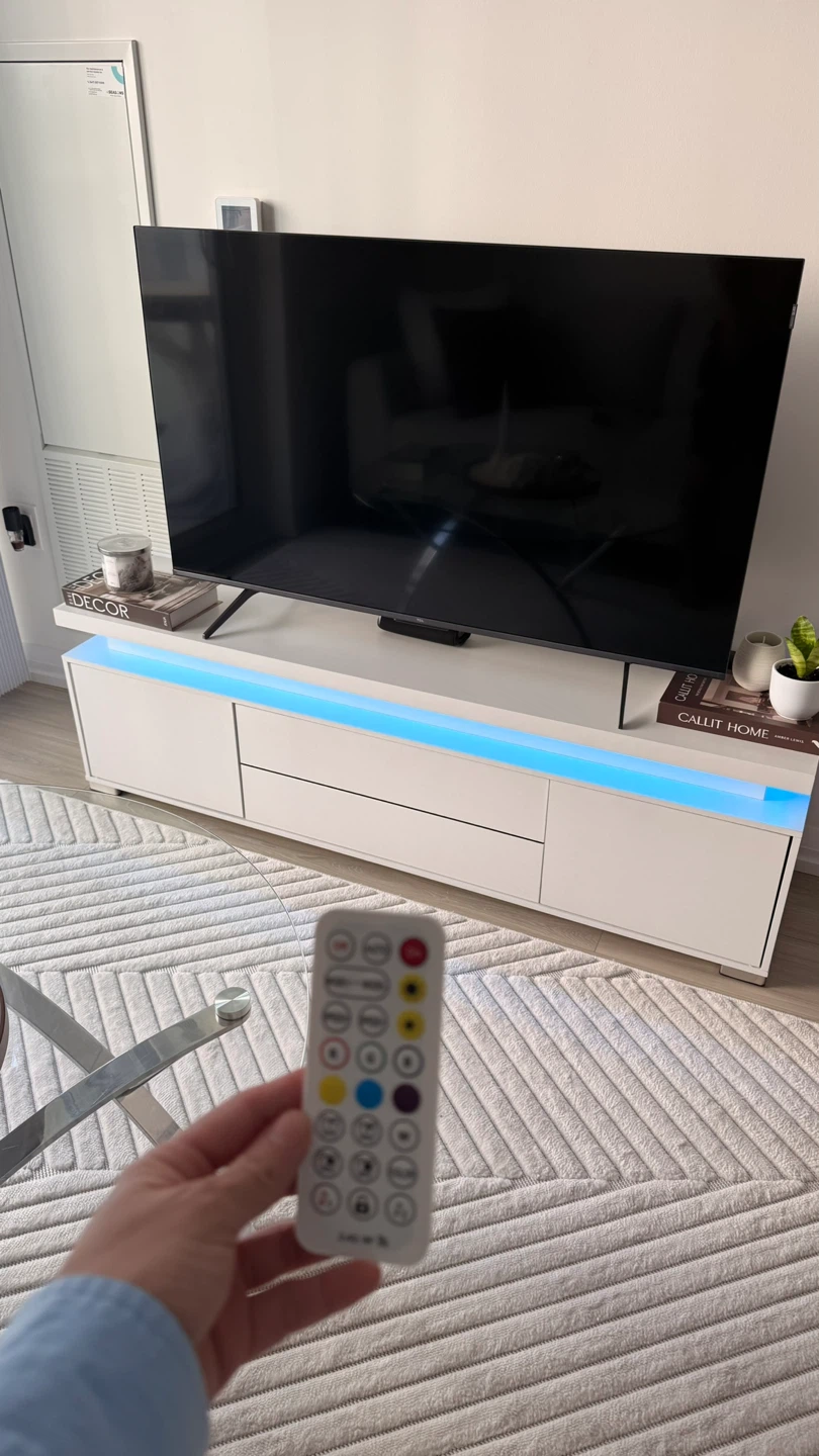 White TV Stand with LED Lighting