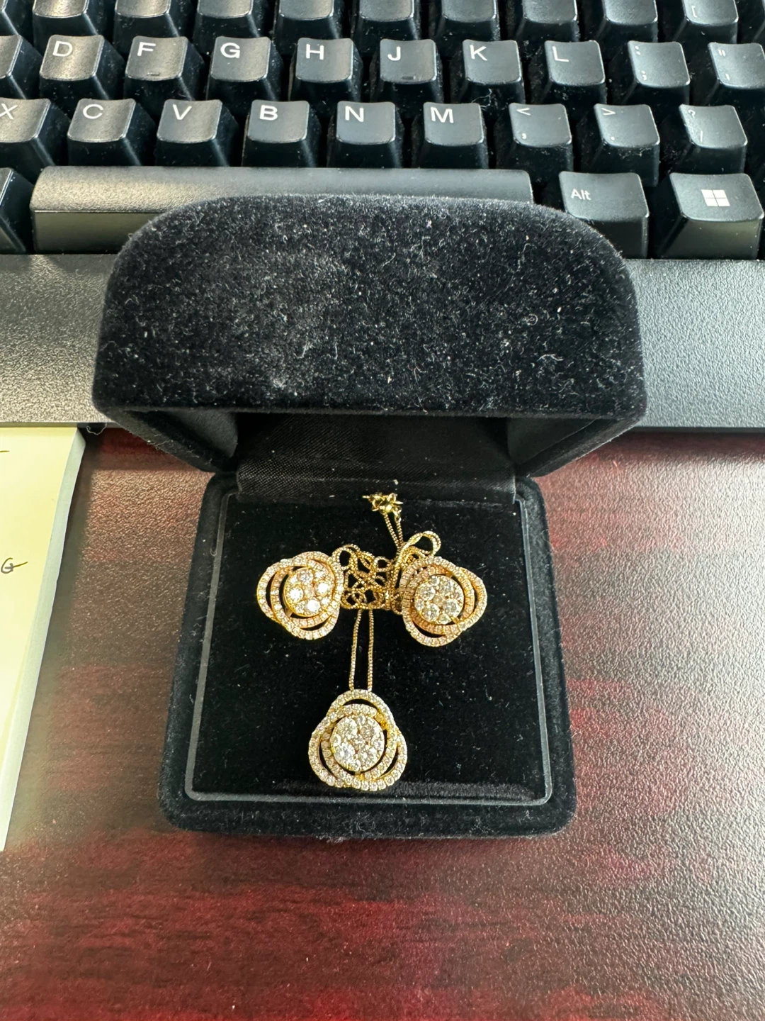 Japan Gold Diamond Pendant Necklace and Earrings Set
