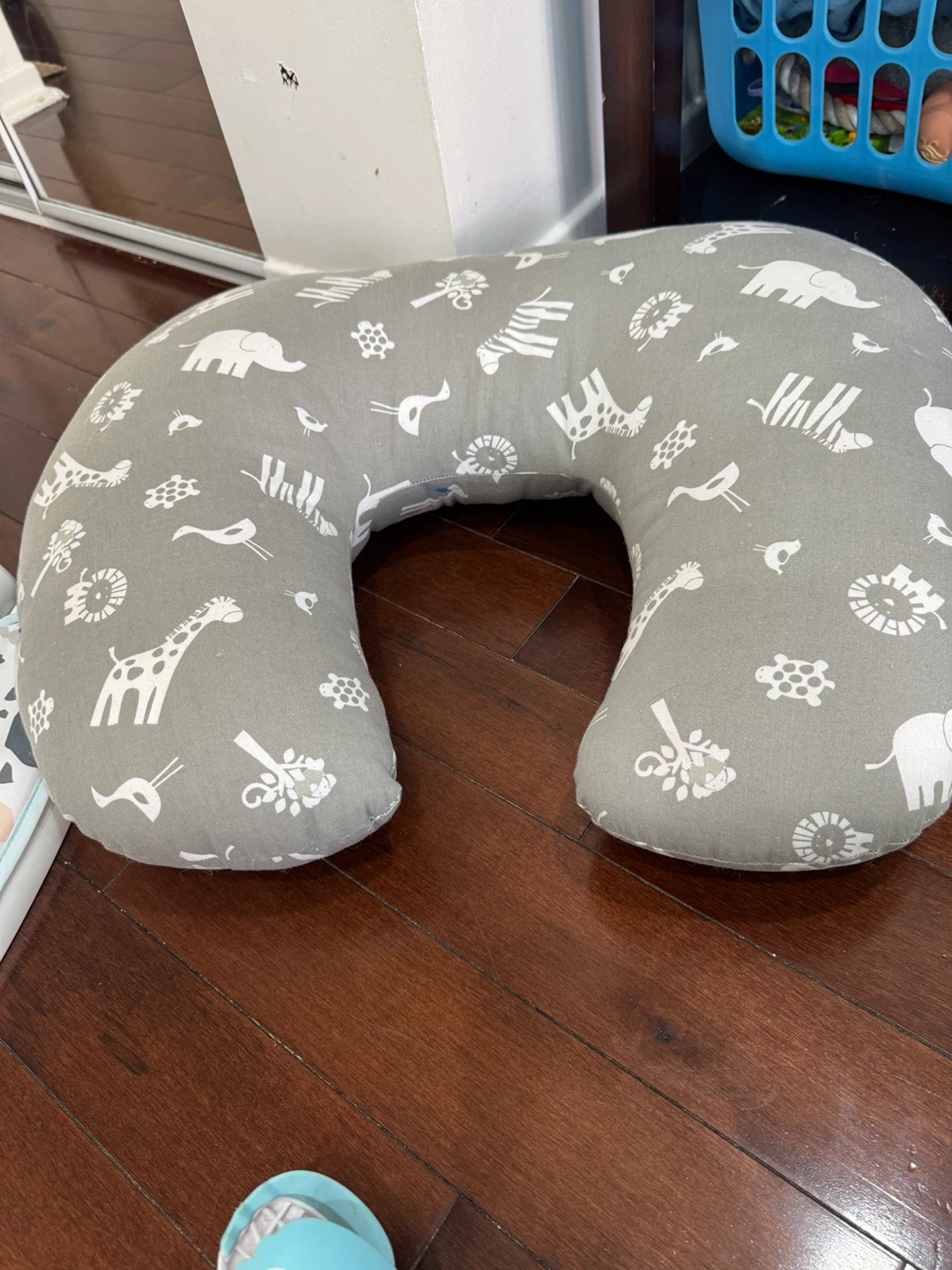 Grey Nursing Pillow with Animal Print