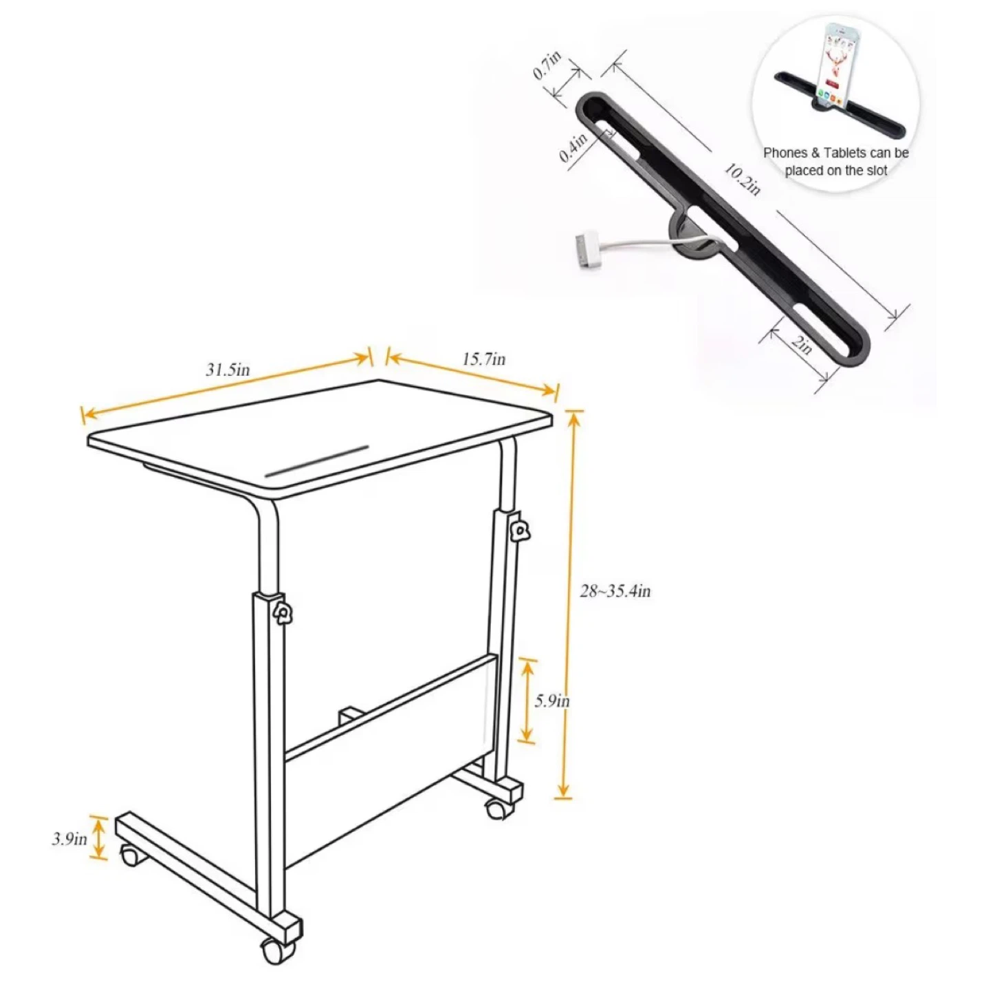 Adjustable Rolling Laptop Table - Dark Wood Top - photo 2