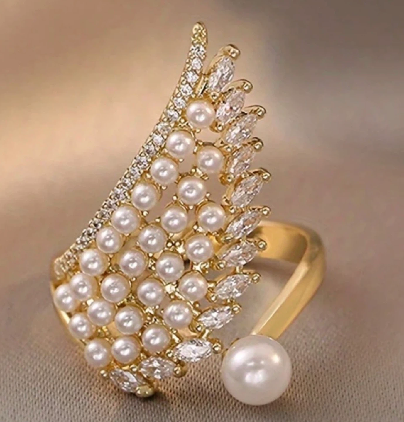 Pearl and Crystal Wing Ring - photo 2