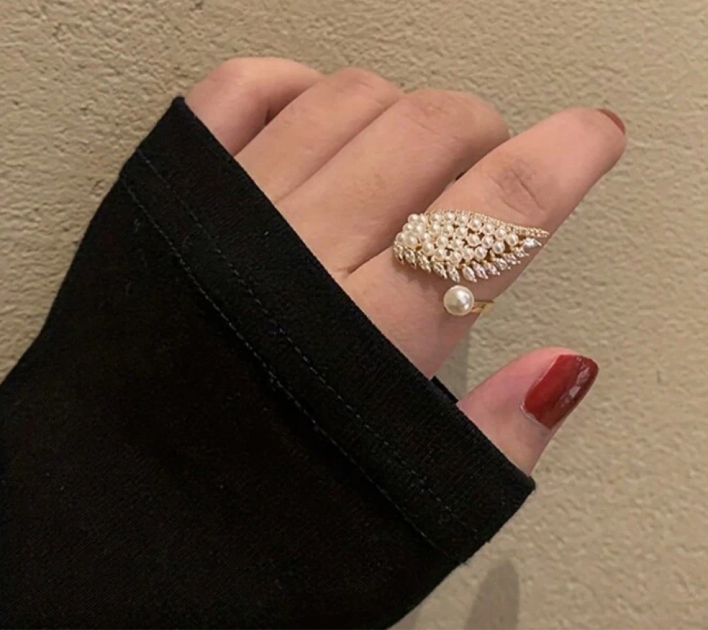 Pearl and Crystal Wing Ring