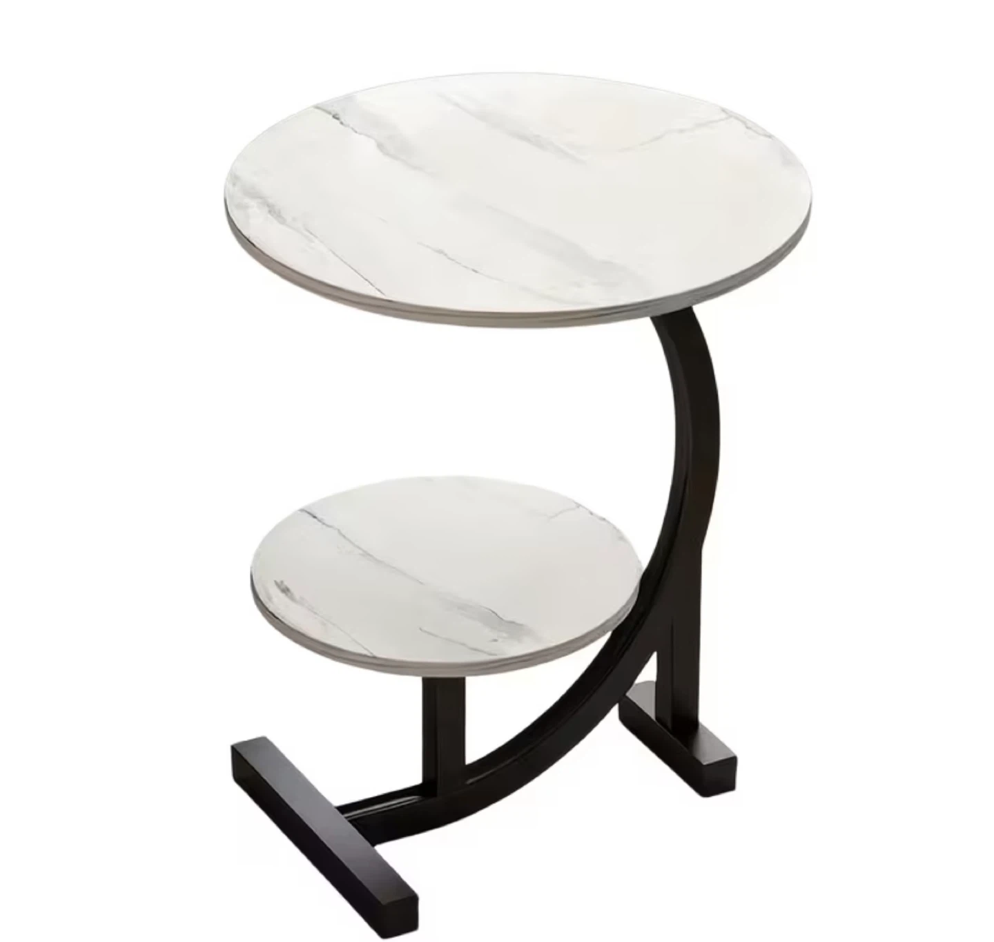 Two-Tier Round Side Table with Marble Finish - photo 2