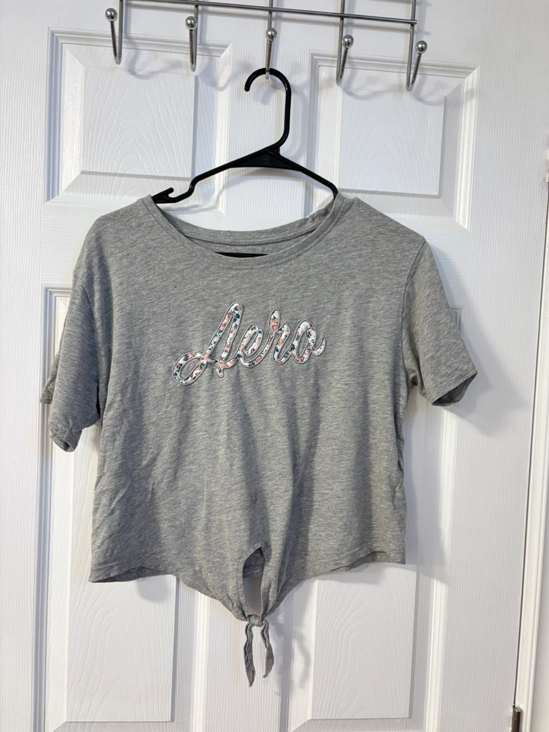 Aero - Grey Tie-Front Crop T-Shirt