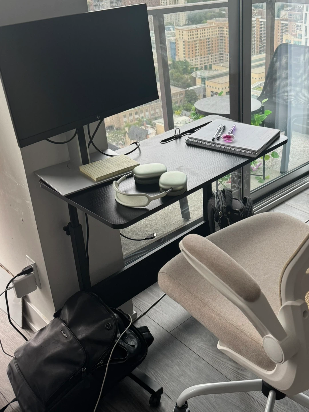 Adjustable Rolling Laptop Table - Dark Wood Top - photo 3