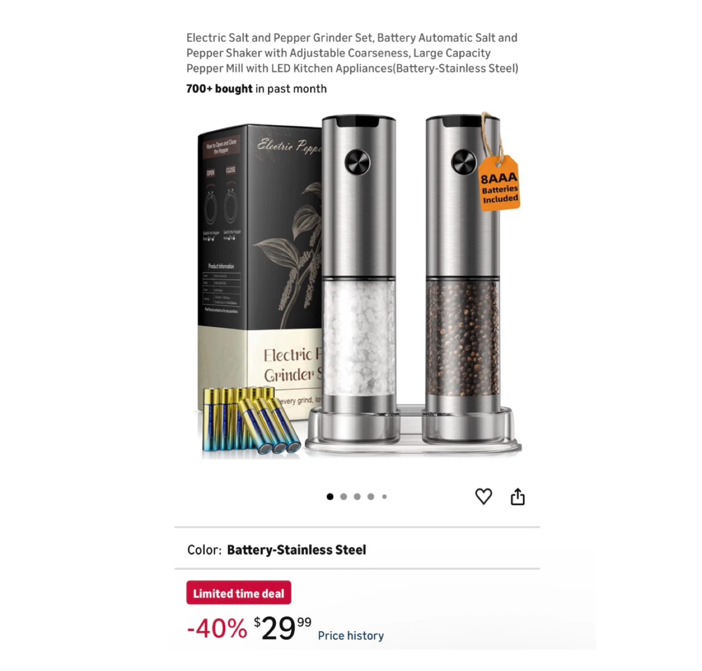 Brand new Electric Salt and Pepper Grinder Set