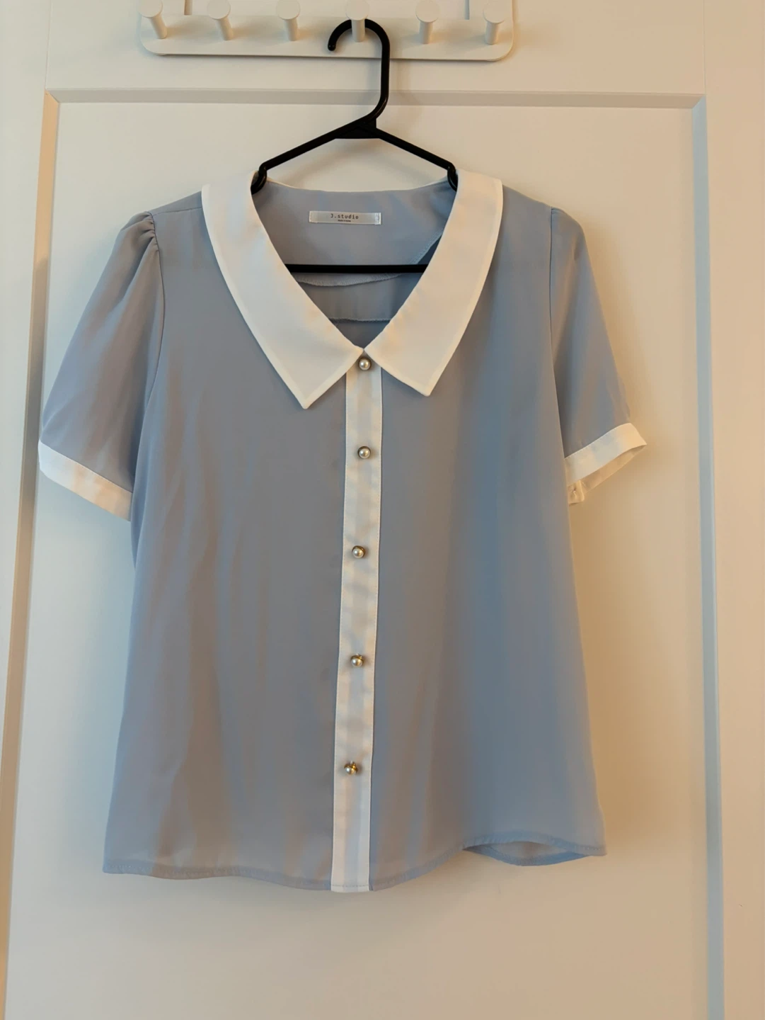 J. Studio Short Sleeve Blouse with Peter Pan Collar