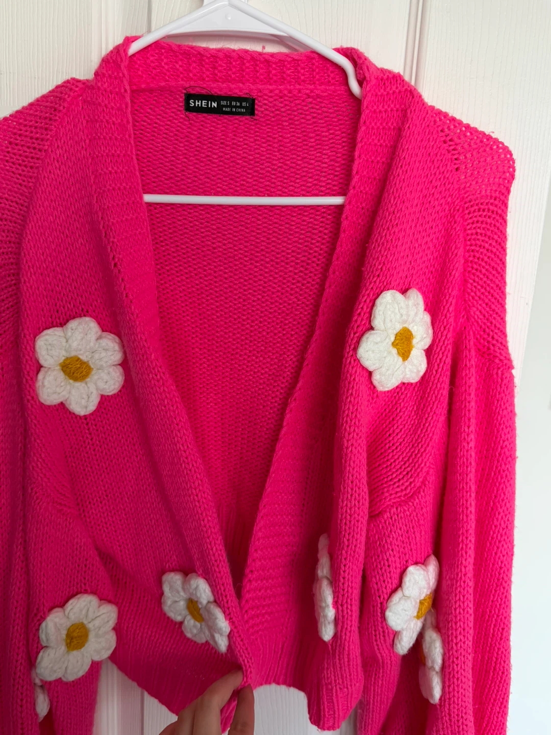 SHEIN Hot Pink Daisy Knit Cardigan