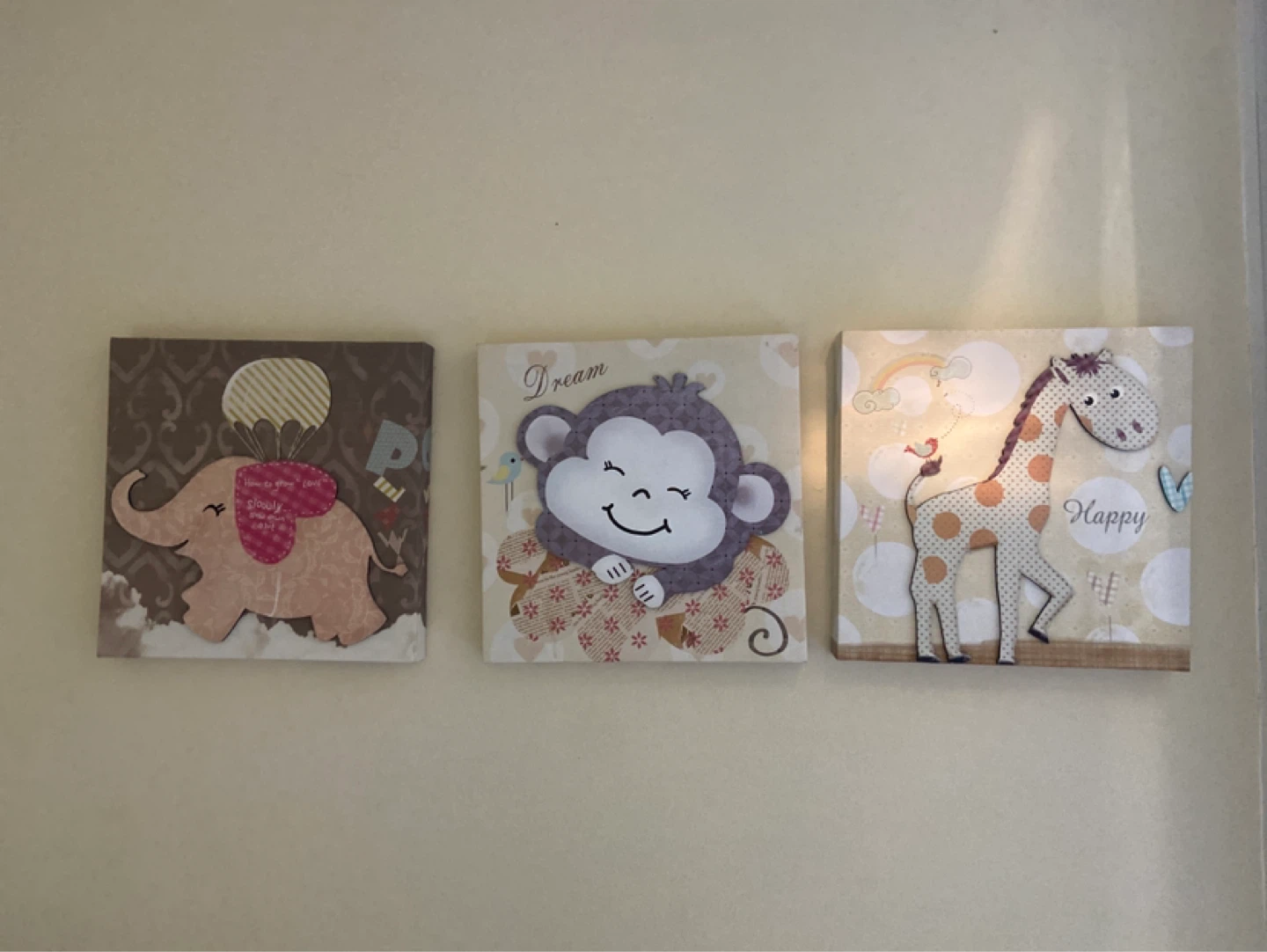 Set of 3 Nursery Wall Art Canvases