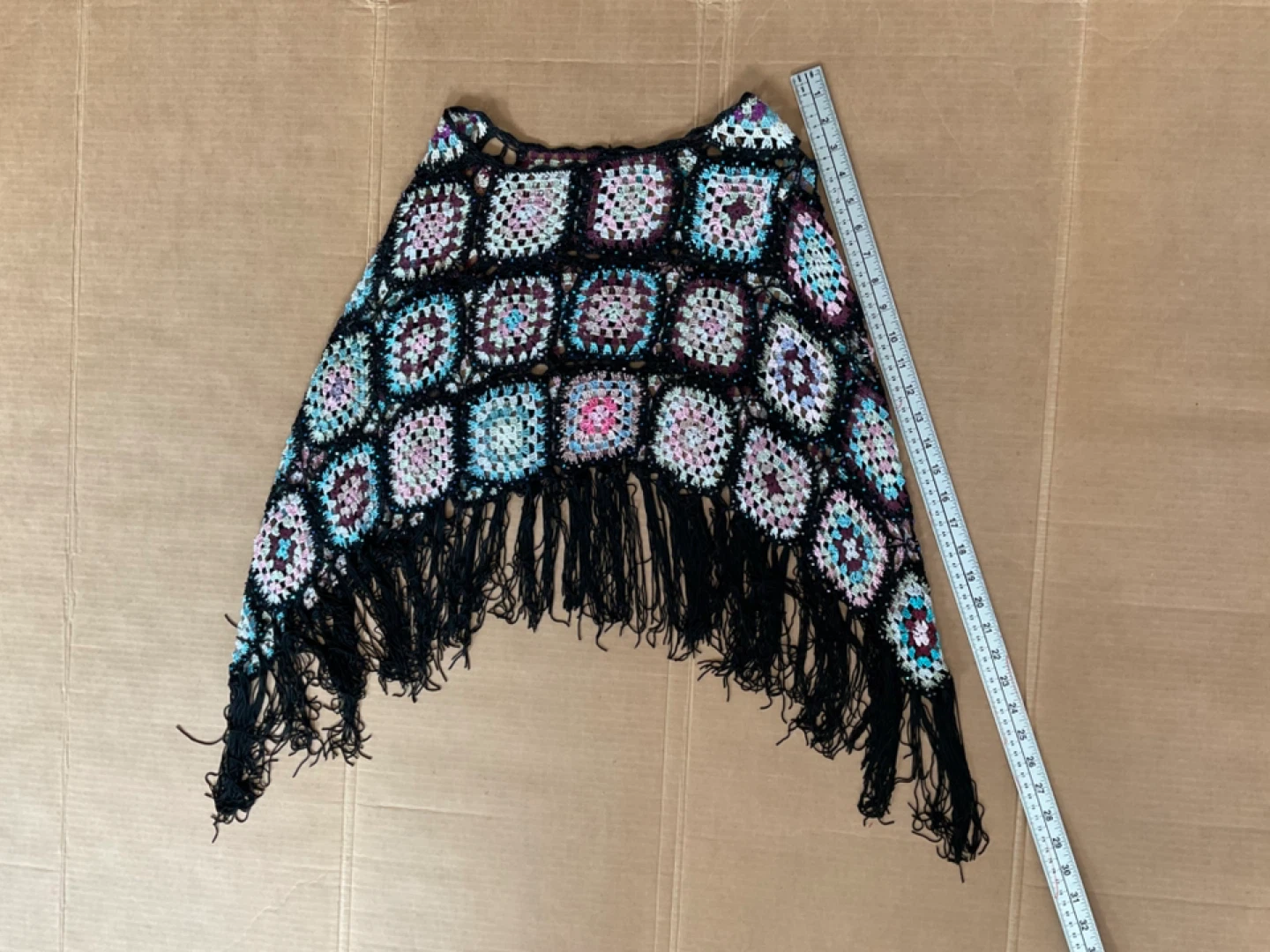 Vintage Colourful Beaded Crochet Style Granny Square Poncho - photo 4