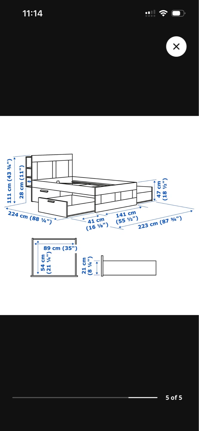 IKEA MALM Queen Bed Frame with 4 Drawers - Grey - photo 5
