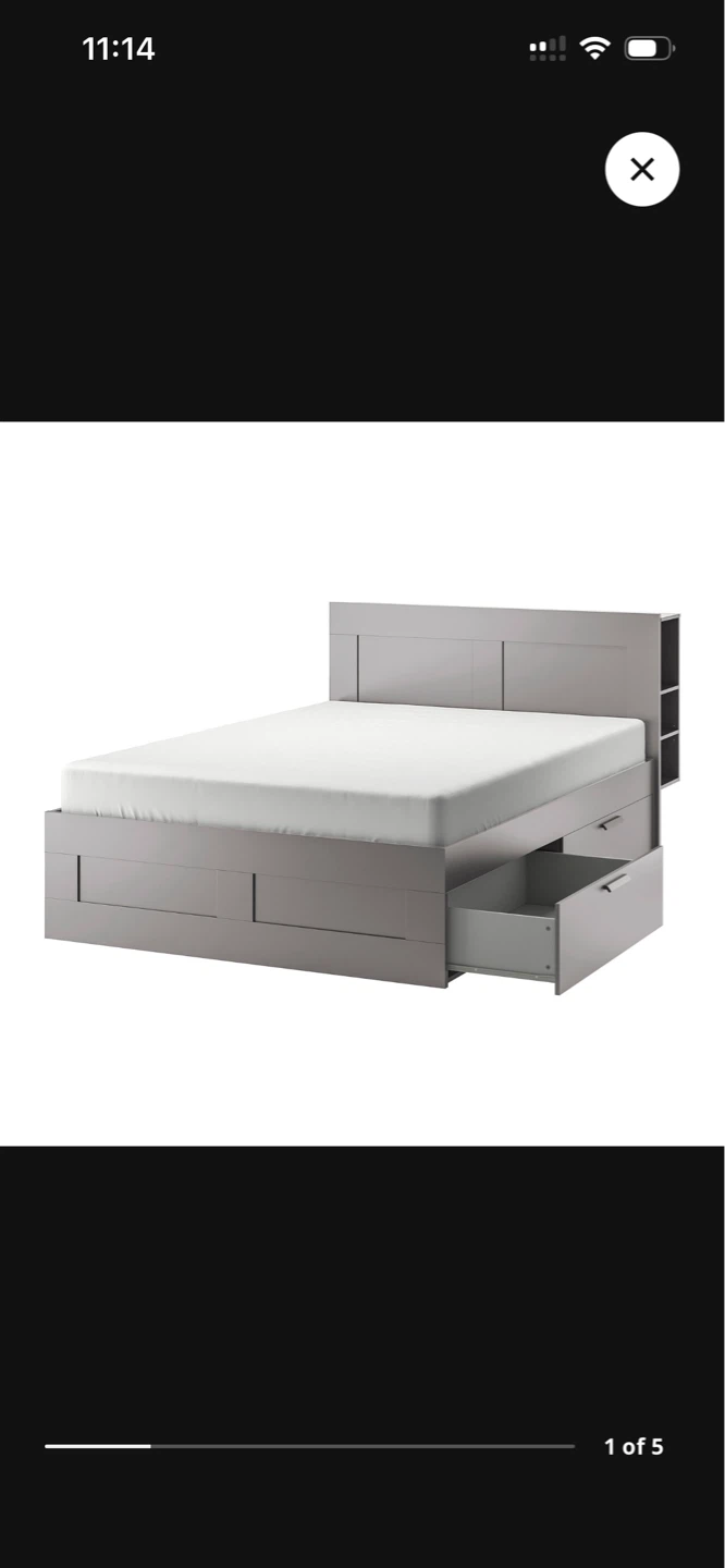 IKEA MALM Queen Bed Frame with 4 Drawers - Grey