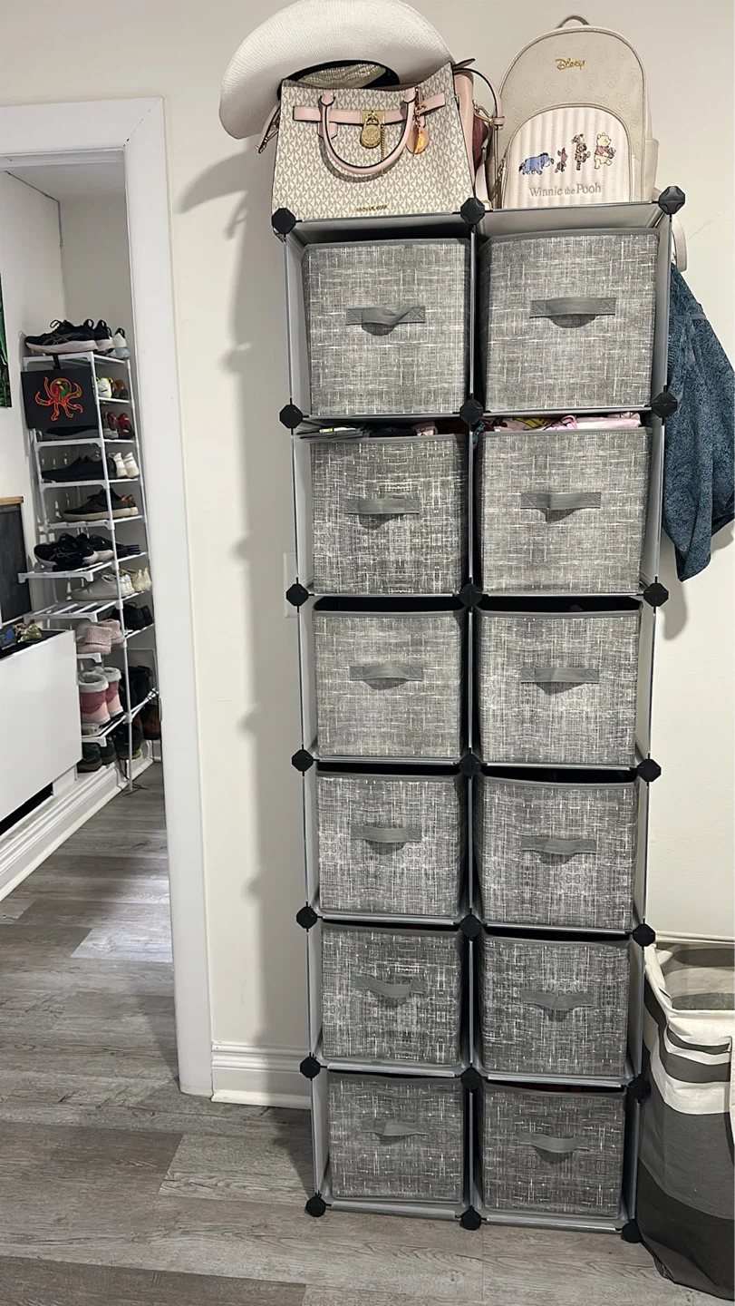 16 Cube Storage Organizer with 12 Gray Fabric Bins