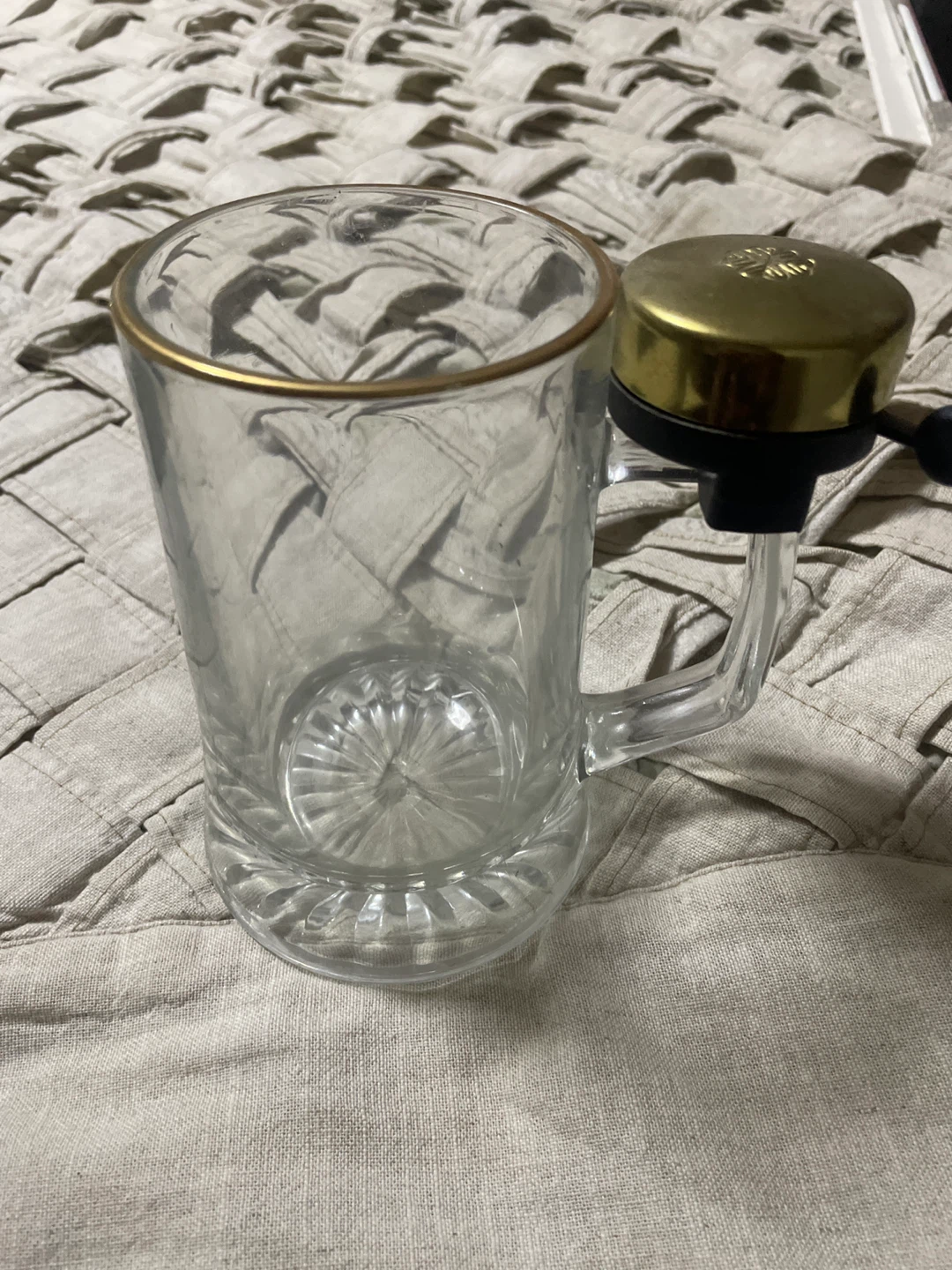 Glass Beer Mug with Brass Bell Antique
