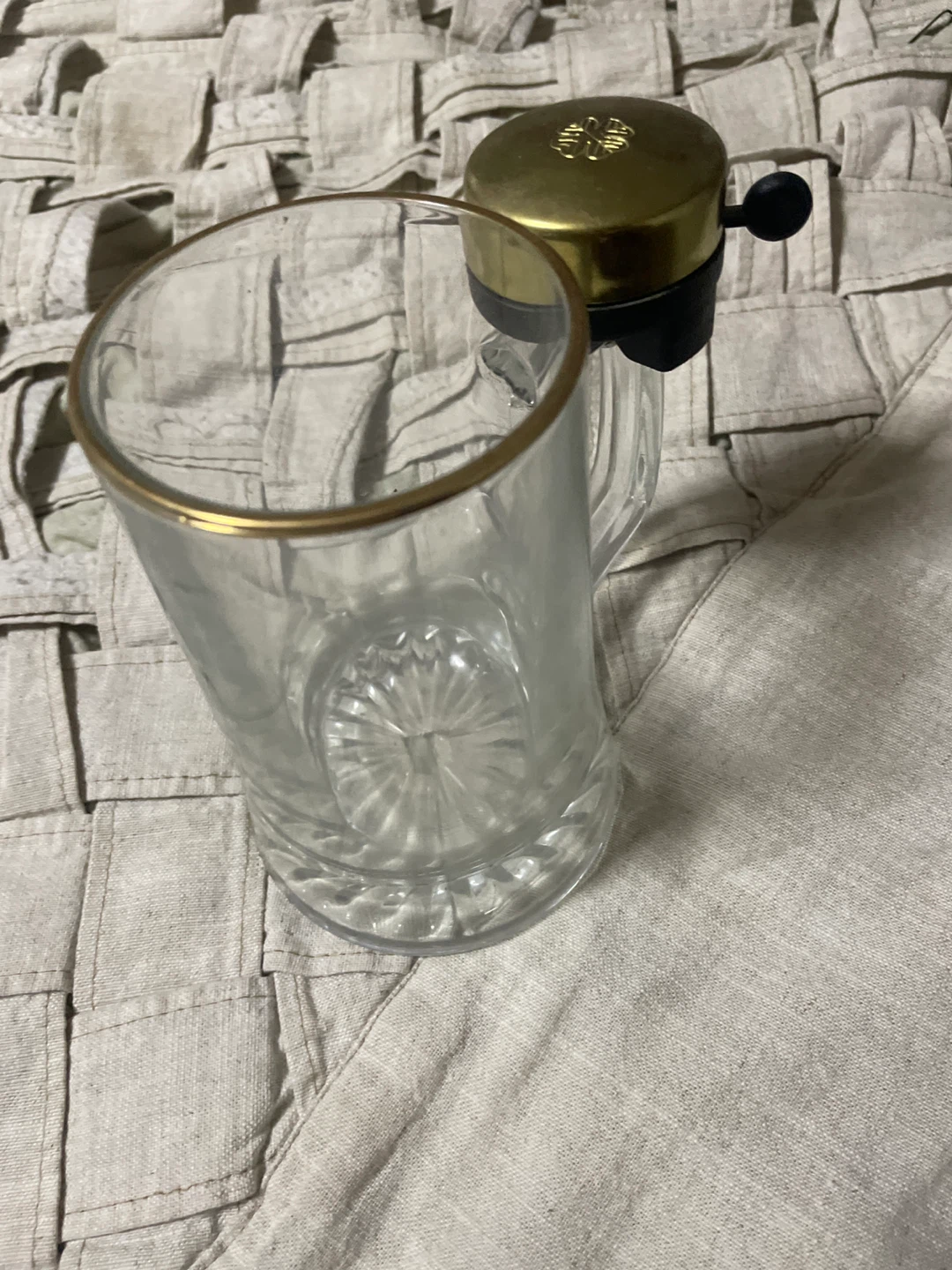 Glass Beer Mug with Brass Bell Antique - photo 2