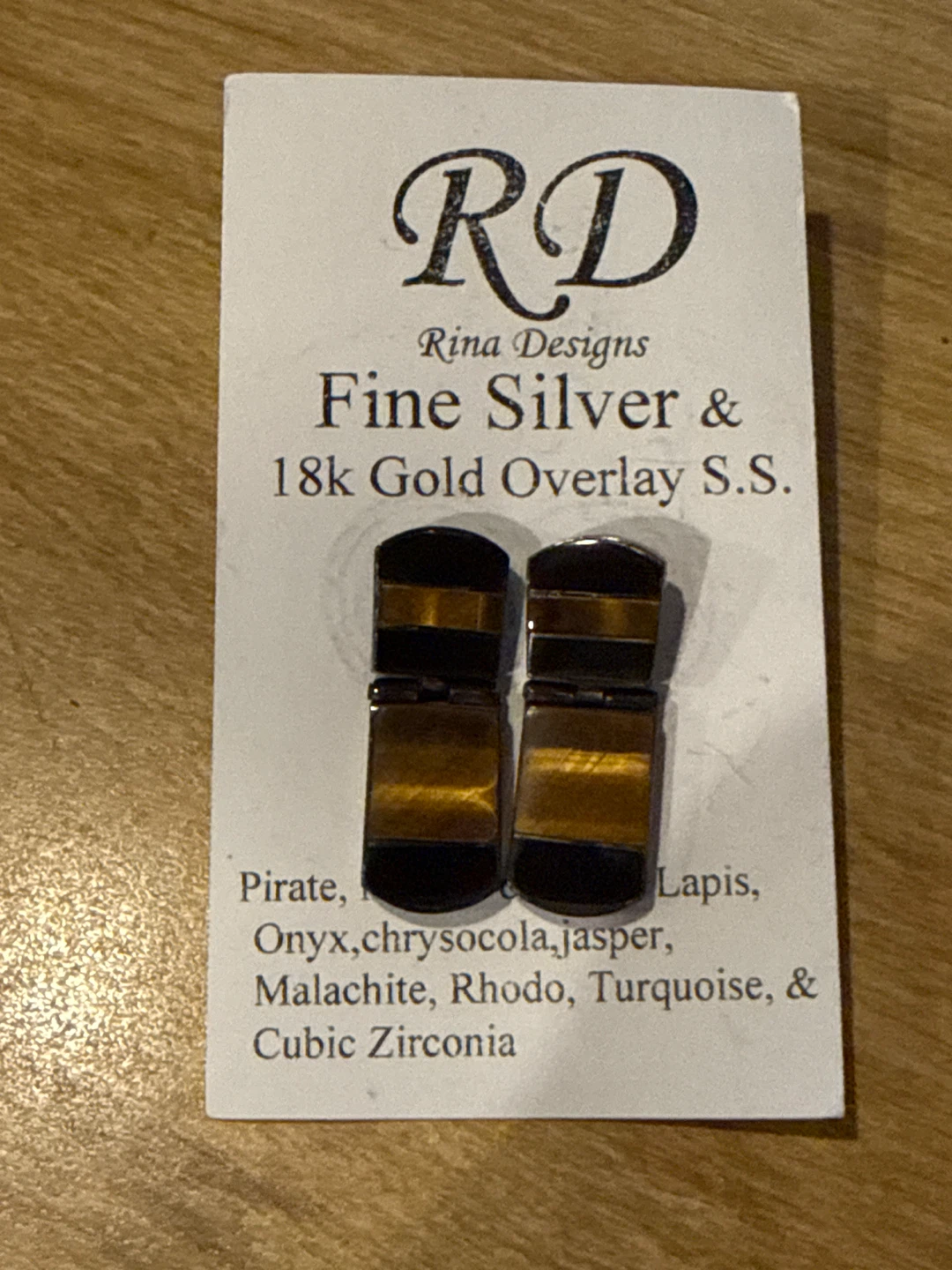 Rina Designs Fine Silver & 18k Gold Overlay Tiger Eye Earrings