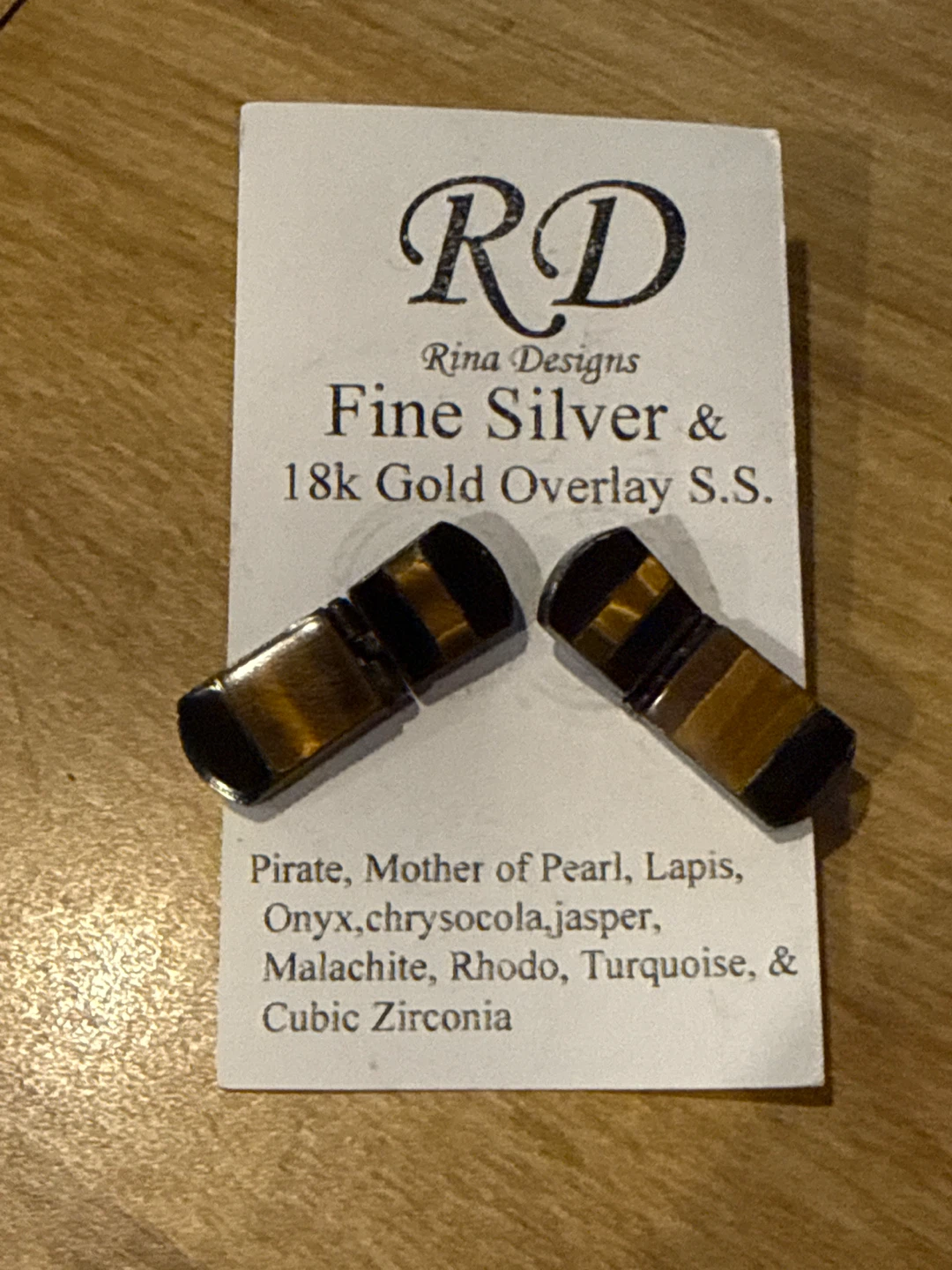 Rina Designs Fine Silver & 18k Gold Overlay Tiger Eye Earrings - photo 2