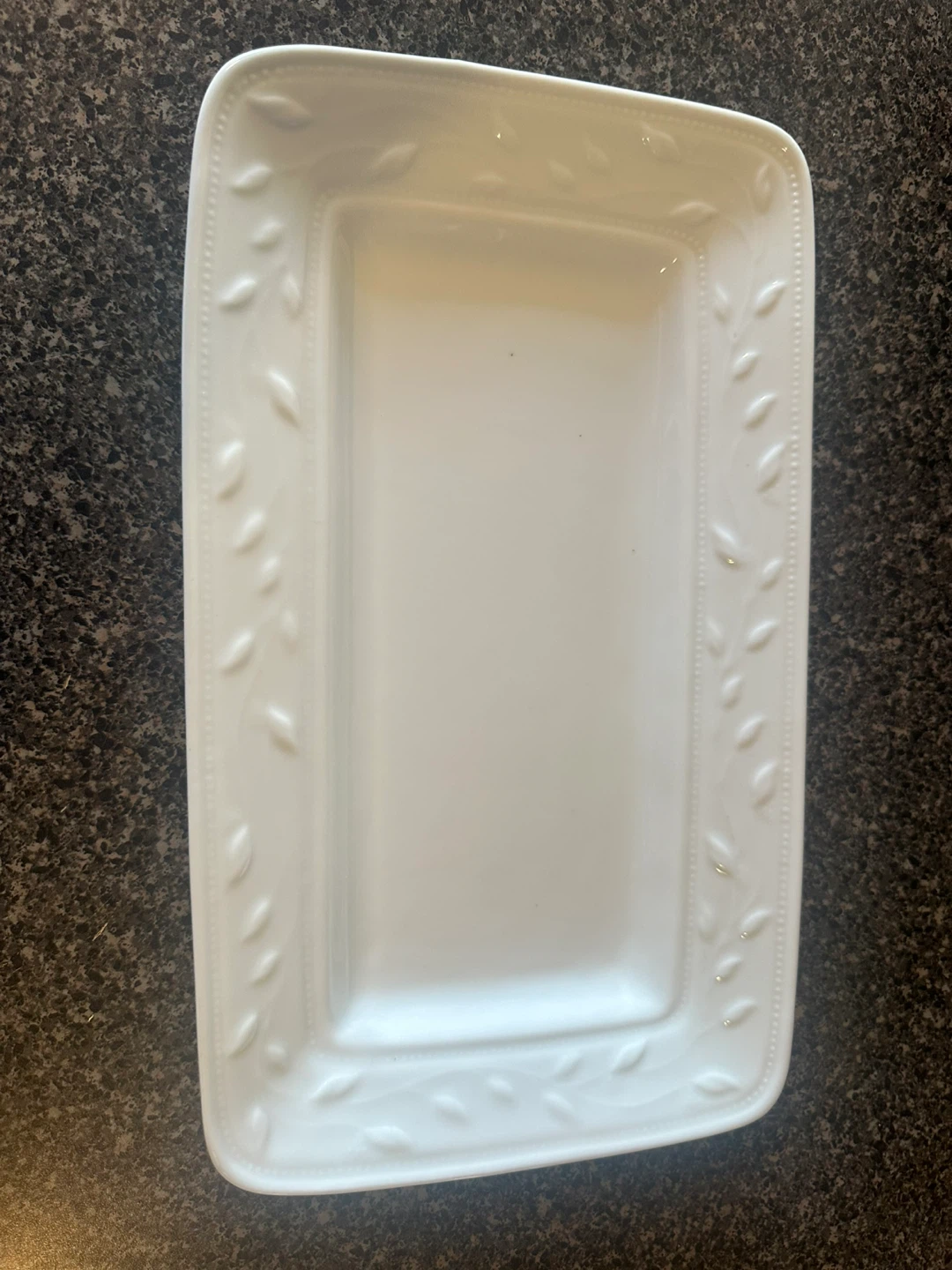 White Rectangular Serving Platter with Leaf Design - photo 5