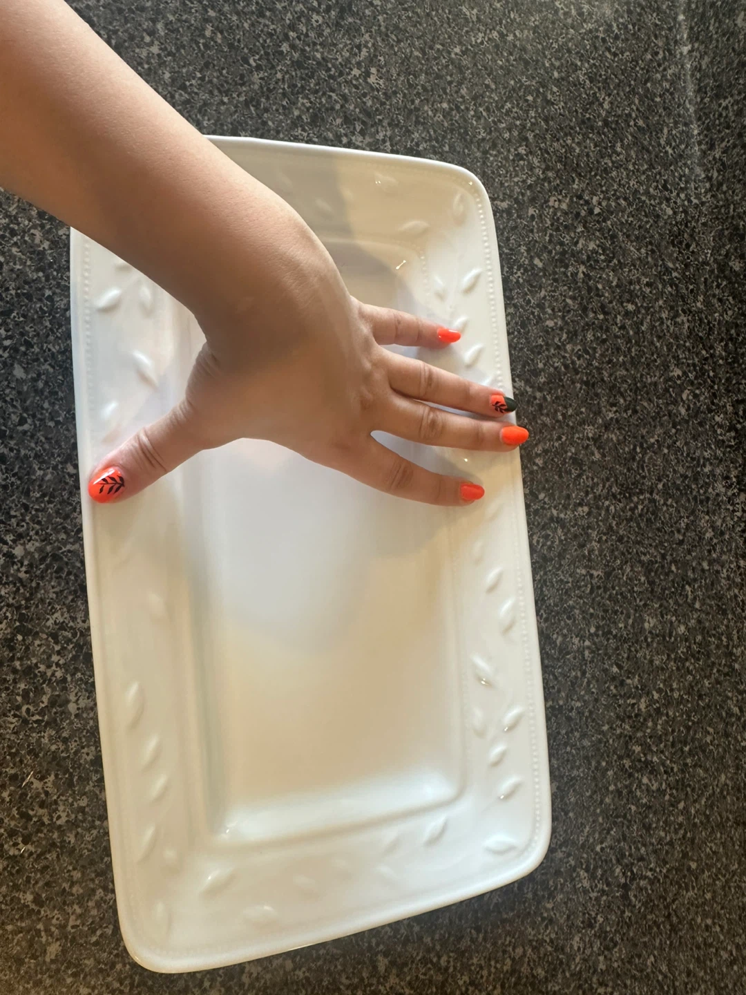 White Rectangular Serving Platter with Leaf Design - photo 4