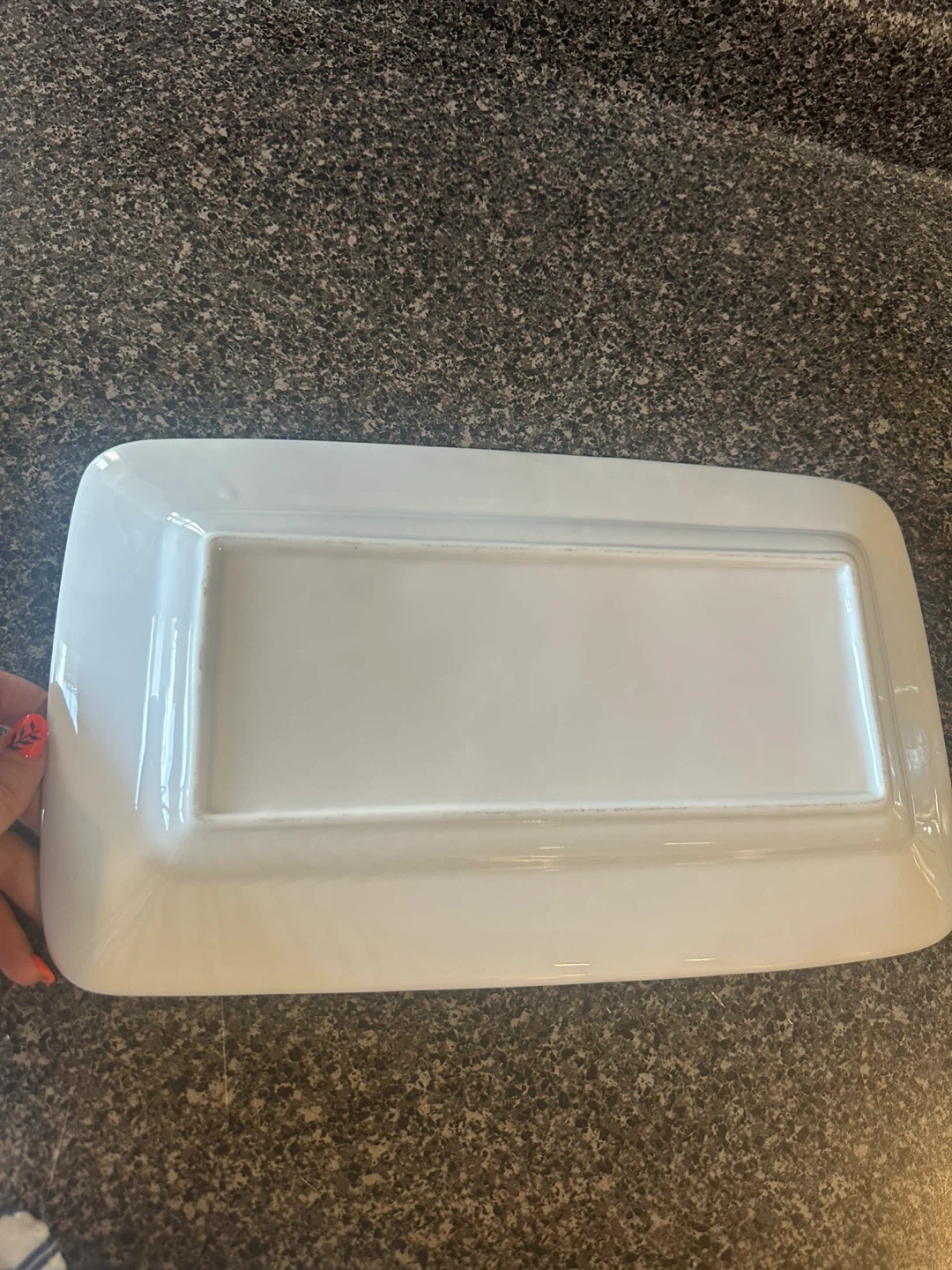 White Rectangular Serving Platter with Leaf Design - photo 2