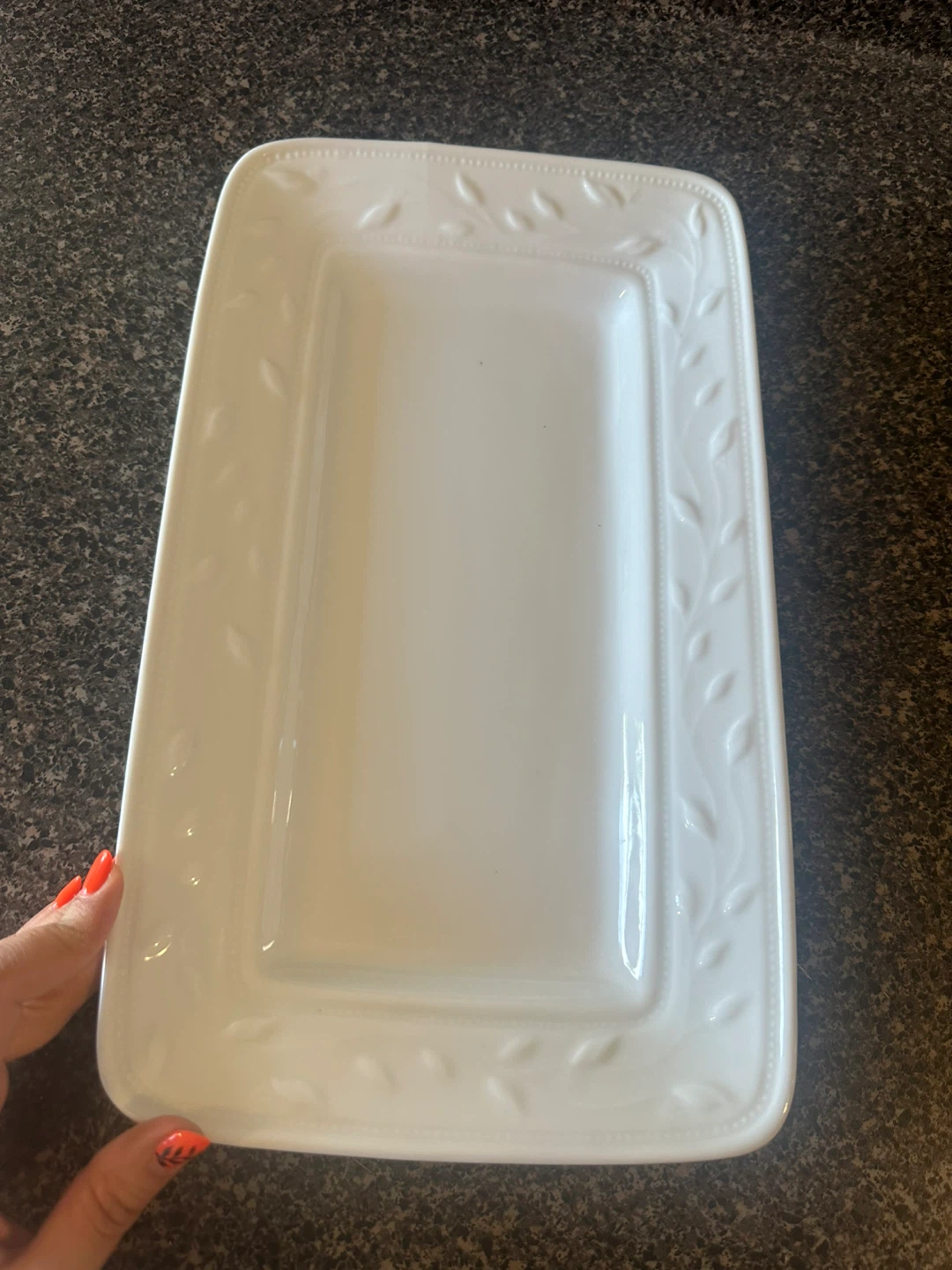 White Rectangular Serving Platter with Leaf Design - photo 3