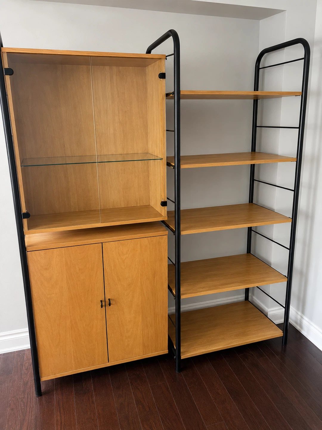 Wooden Bookshelf with Cabinet and Glass Doors