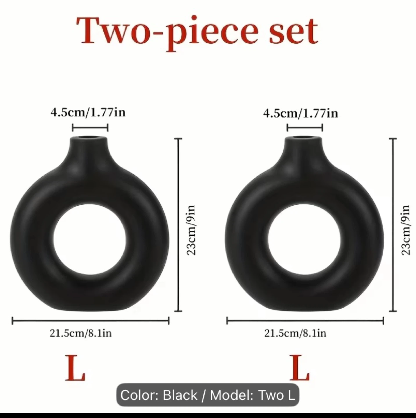 Set of 2 Black Donut Vases - photo 2