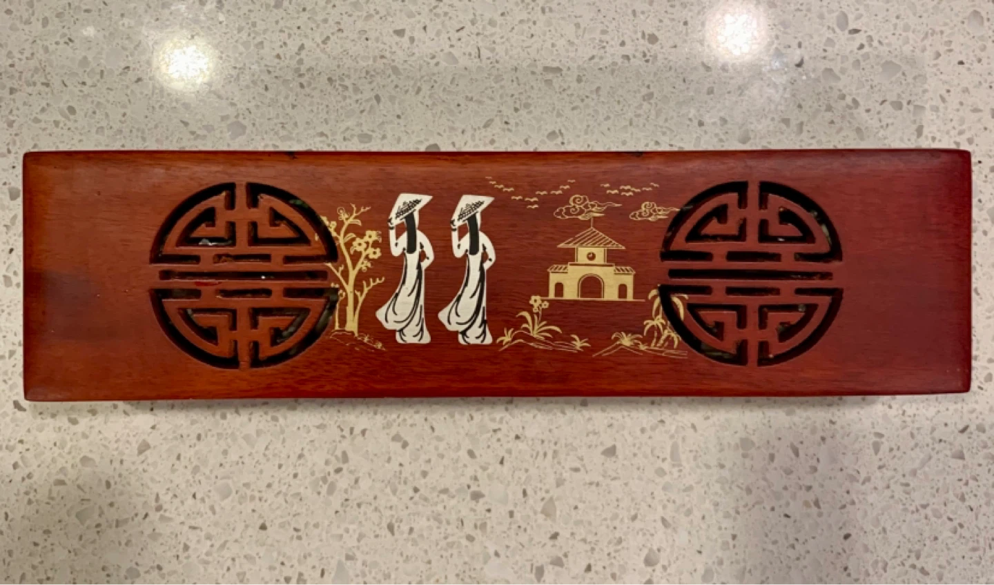 Wooden Chopsticks Set with Shell Inlay & Decorative Box