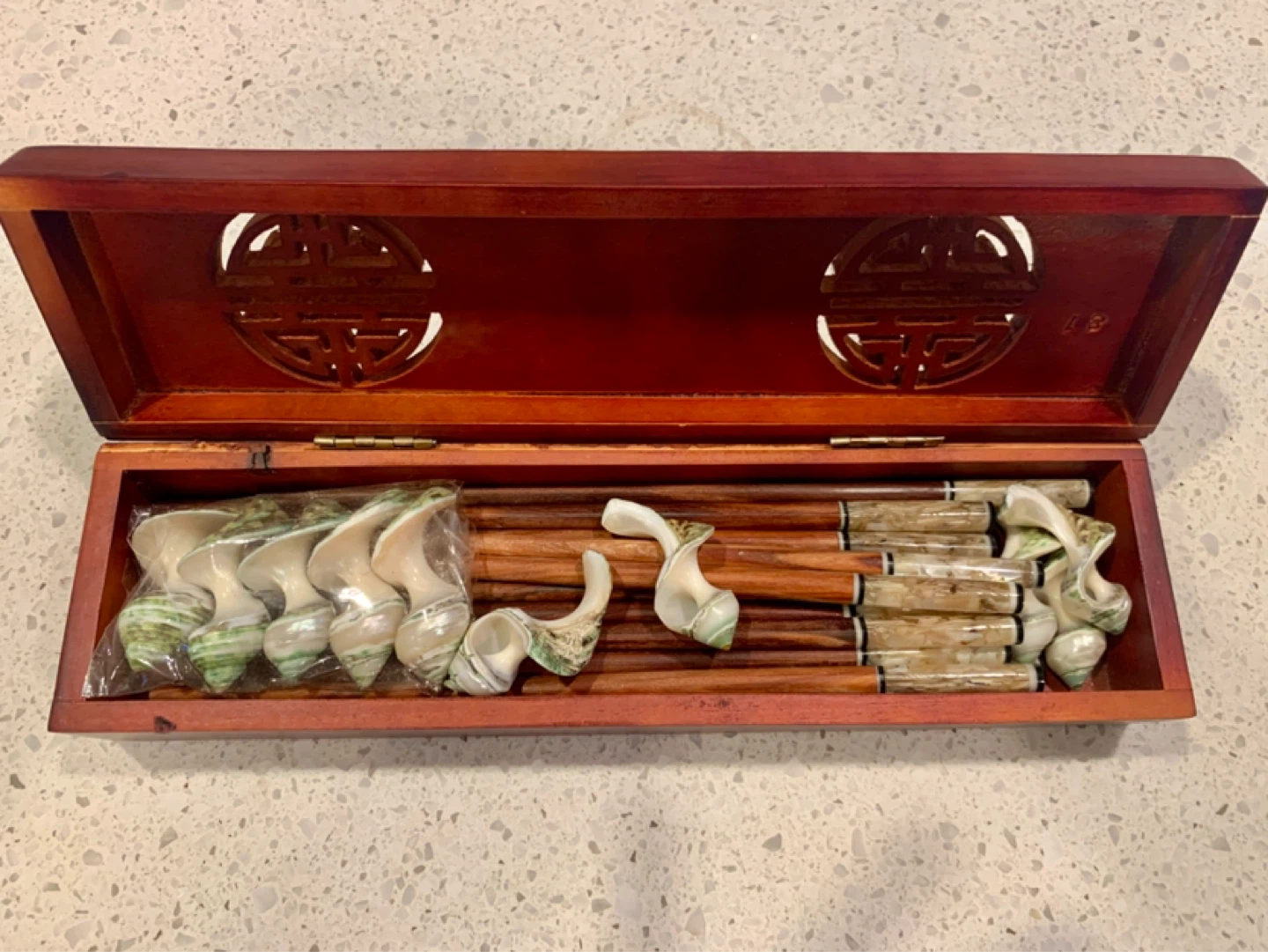 Wooden Chopsticks Set with Shell Inlay & Decorative Box - photo 2