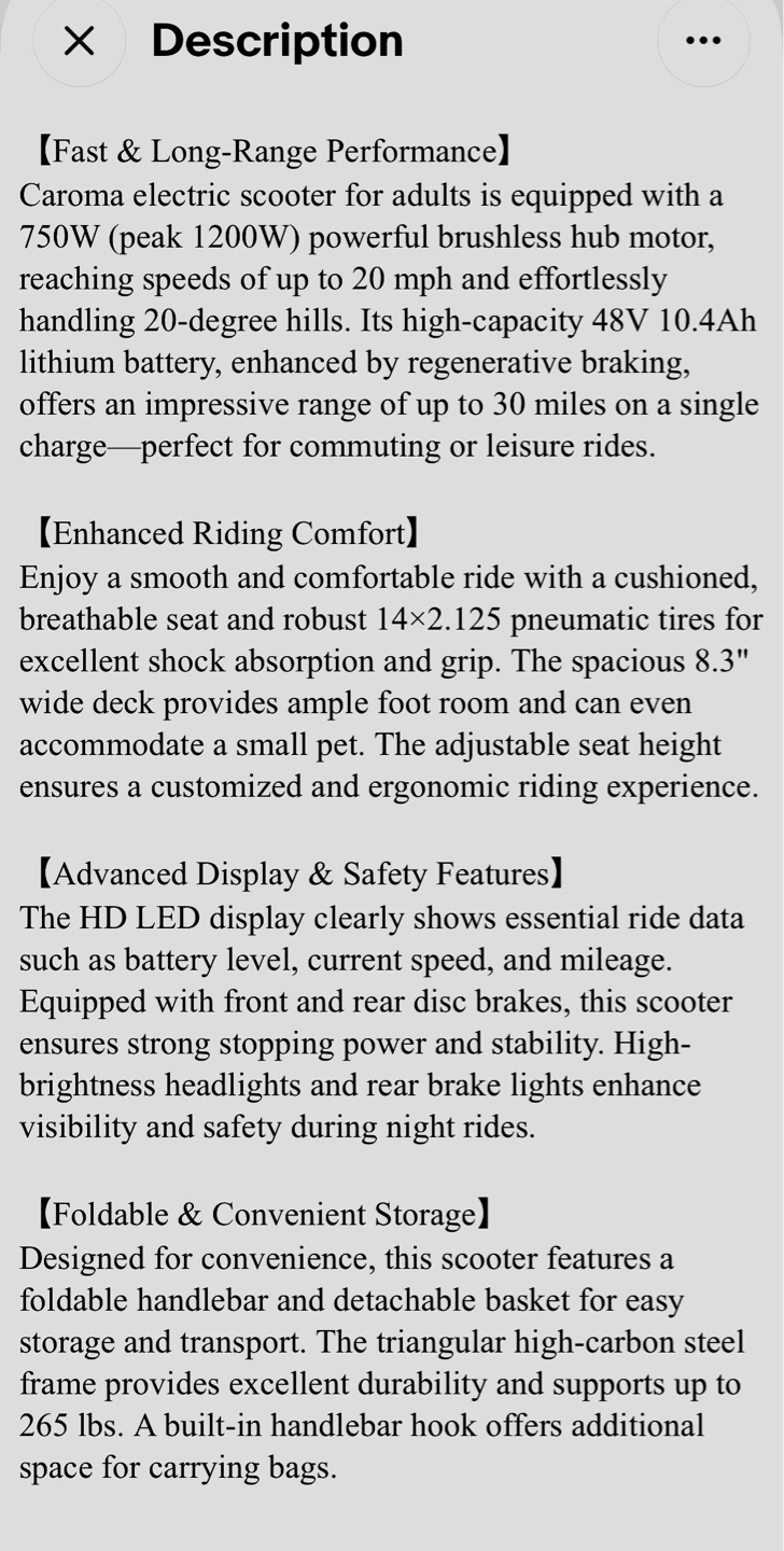 Caroma  1200 W electric scooter - photo 5