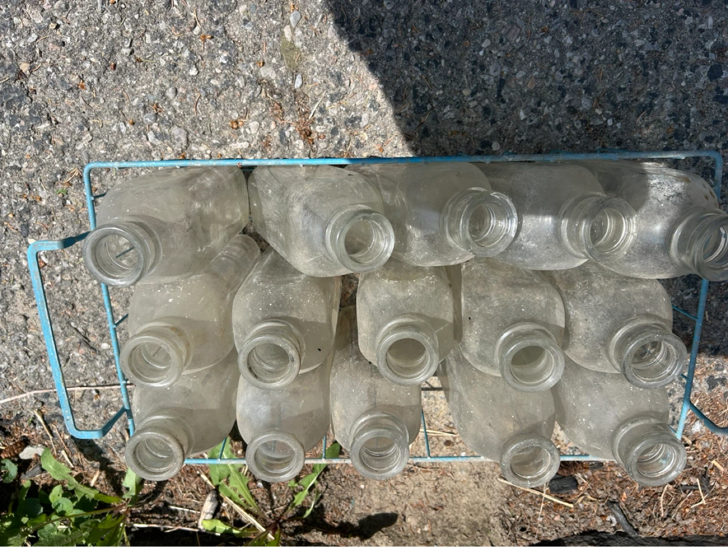 Vintage Glass Milk Bottles with Wire Rack - photo 2