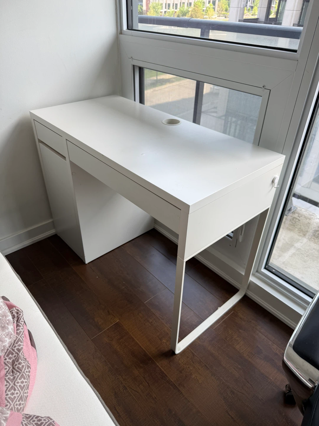 White Desk with Storage Drawer and Cabinet