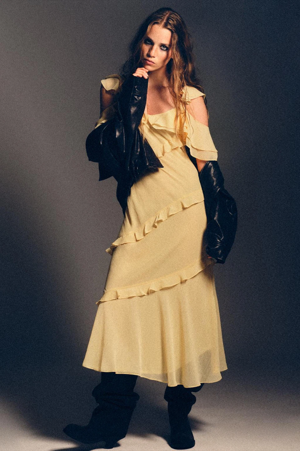 Zara Yellow Ruffle Cold Shoulder Maxi Dress - photo 2
