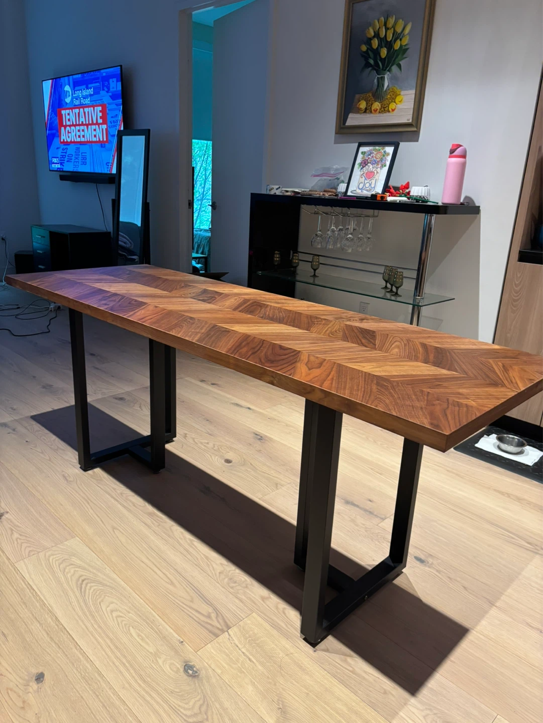Chevron Wood Top Dining Table