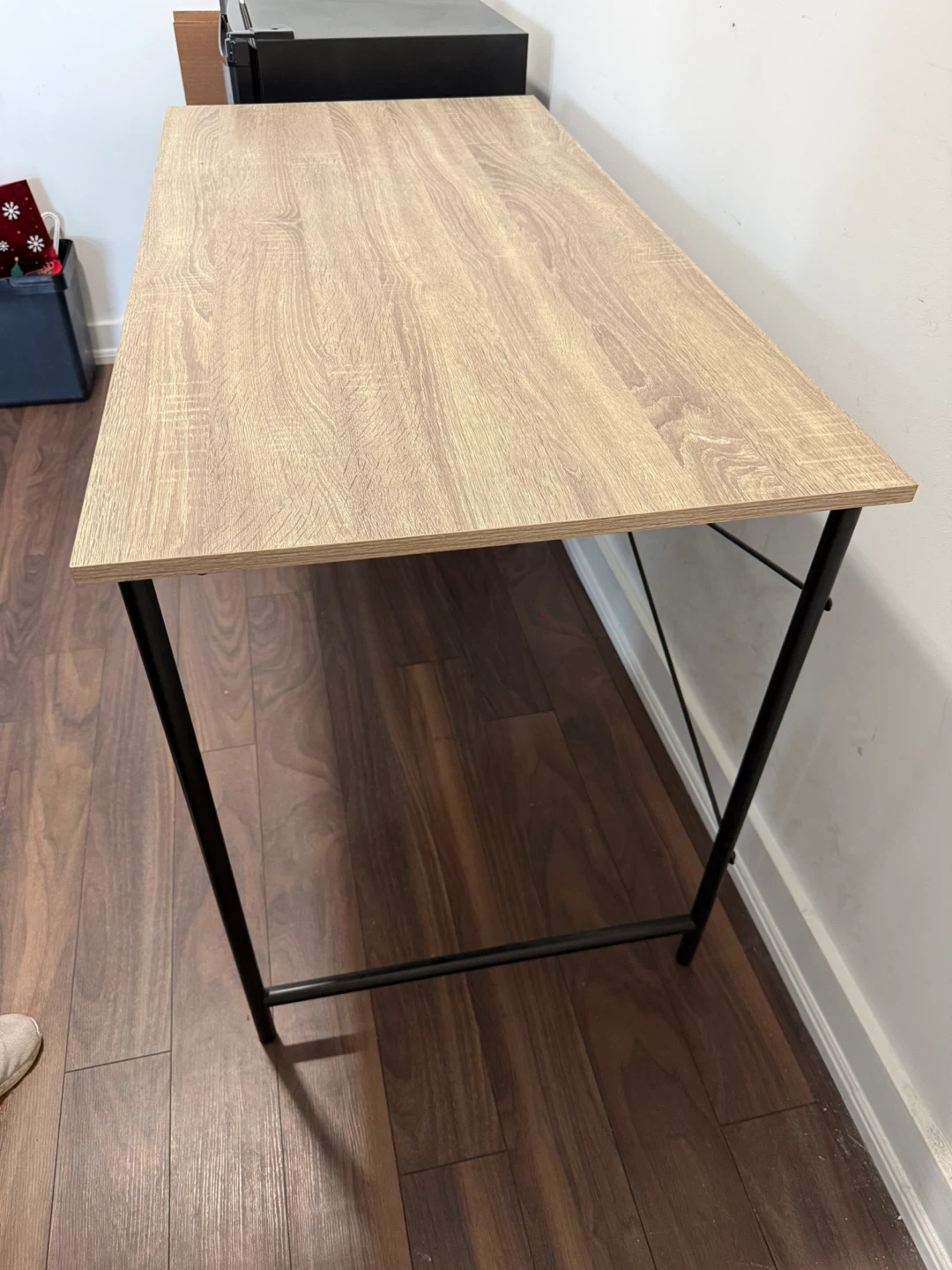 Light Wood Grain Desk with Black Metal Legs - photo 2