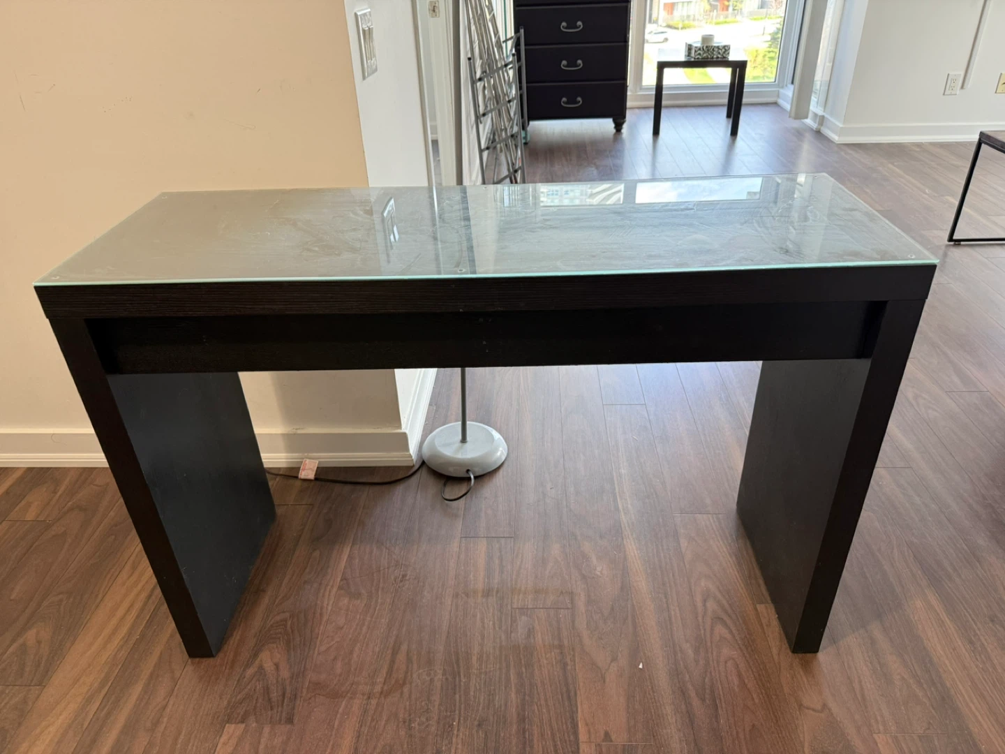 Dark Wood Console Table with Glass Top