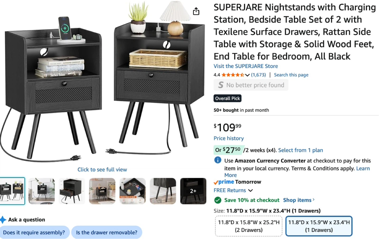 UNOPENED BOX: 2 Nightstands with Charging Station
