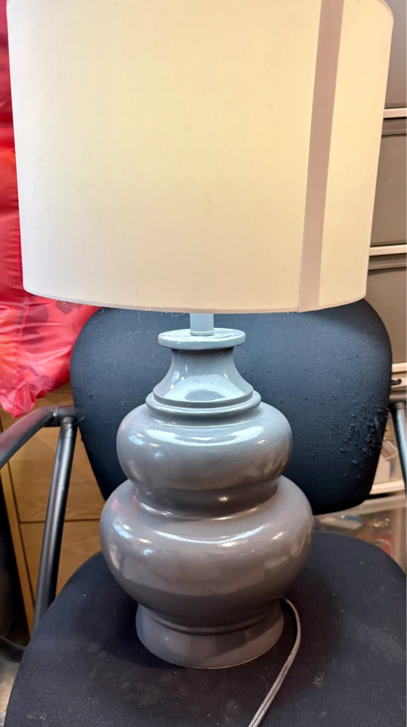 Large Grey Table Lamp with White Shade