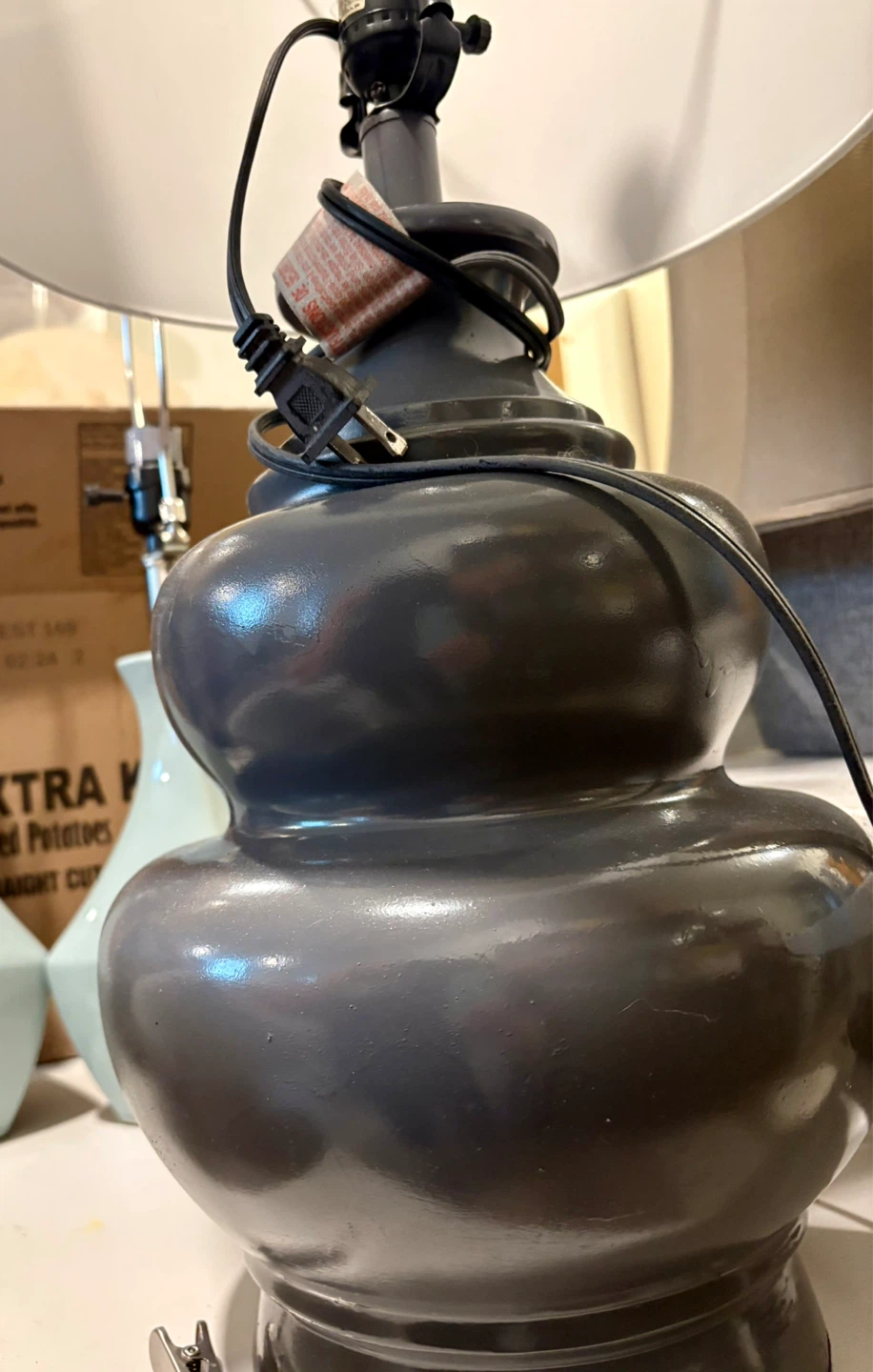 Large Grey Table Lamp with White Shade - photo 3