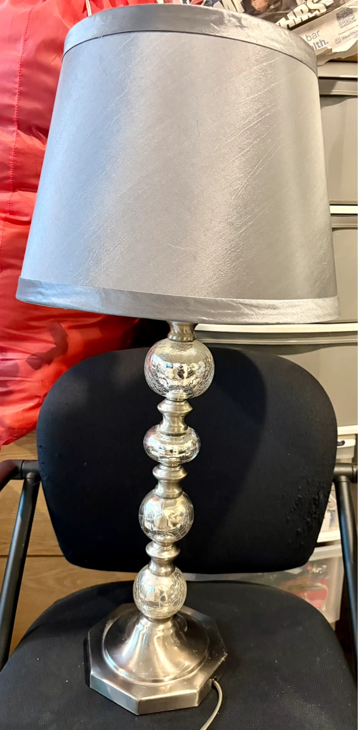 Beautiful Large Mirrored Table Lamp with Silvery Shade - photo 2