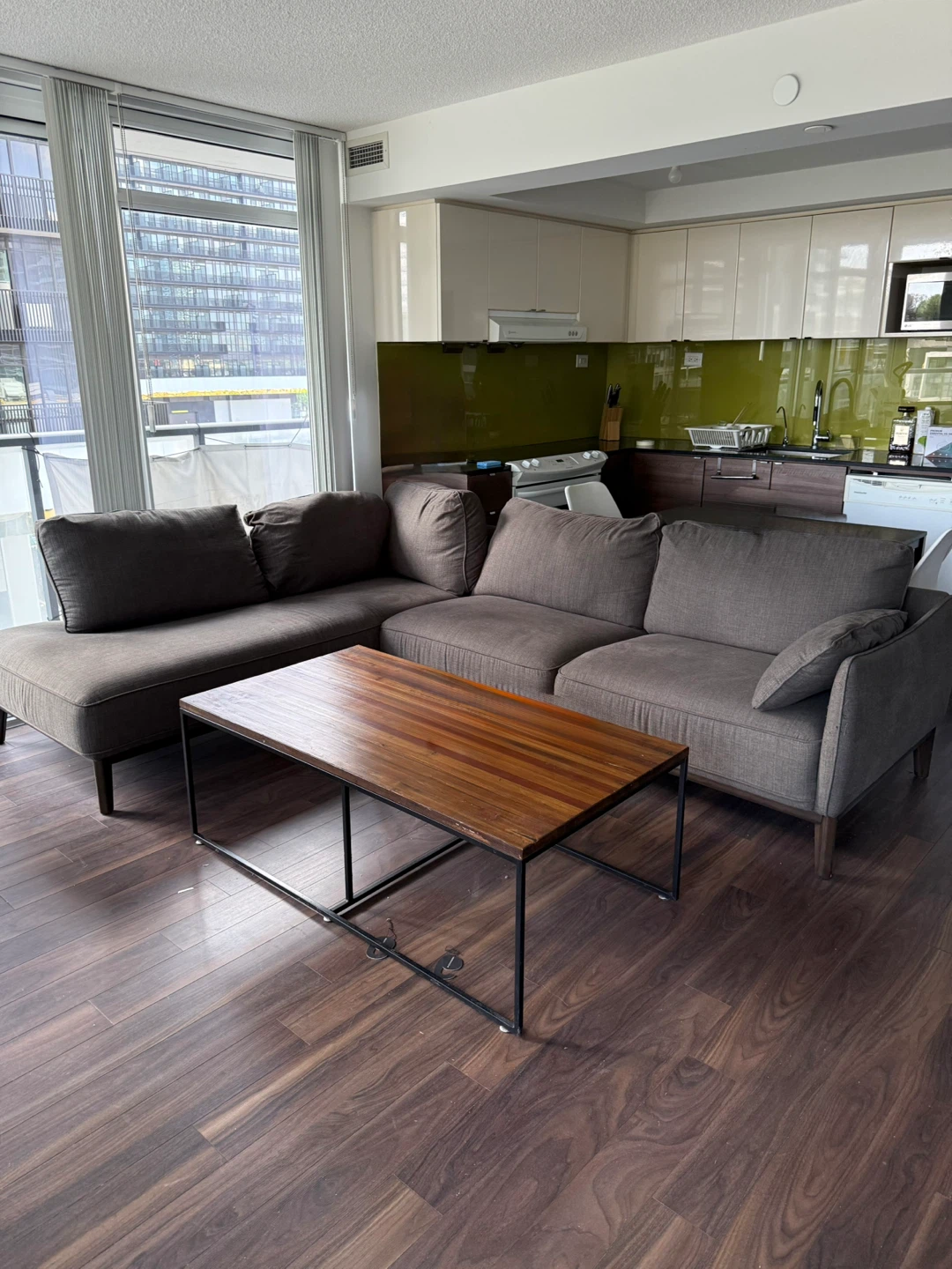 Brown Sectional Sofa and Wood Coffee Table Set - photo 2