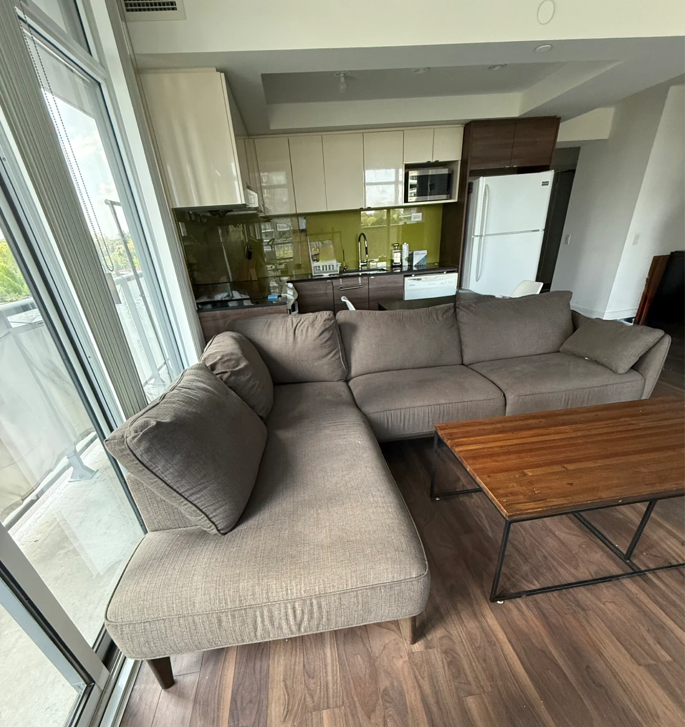 Brown Sectional Sofa and Wood Coffee Table Set