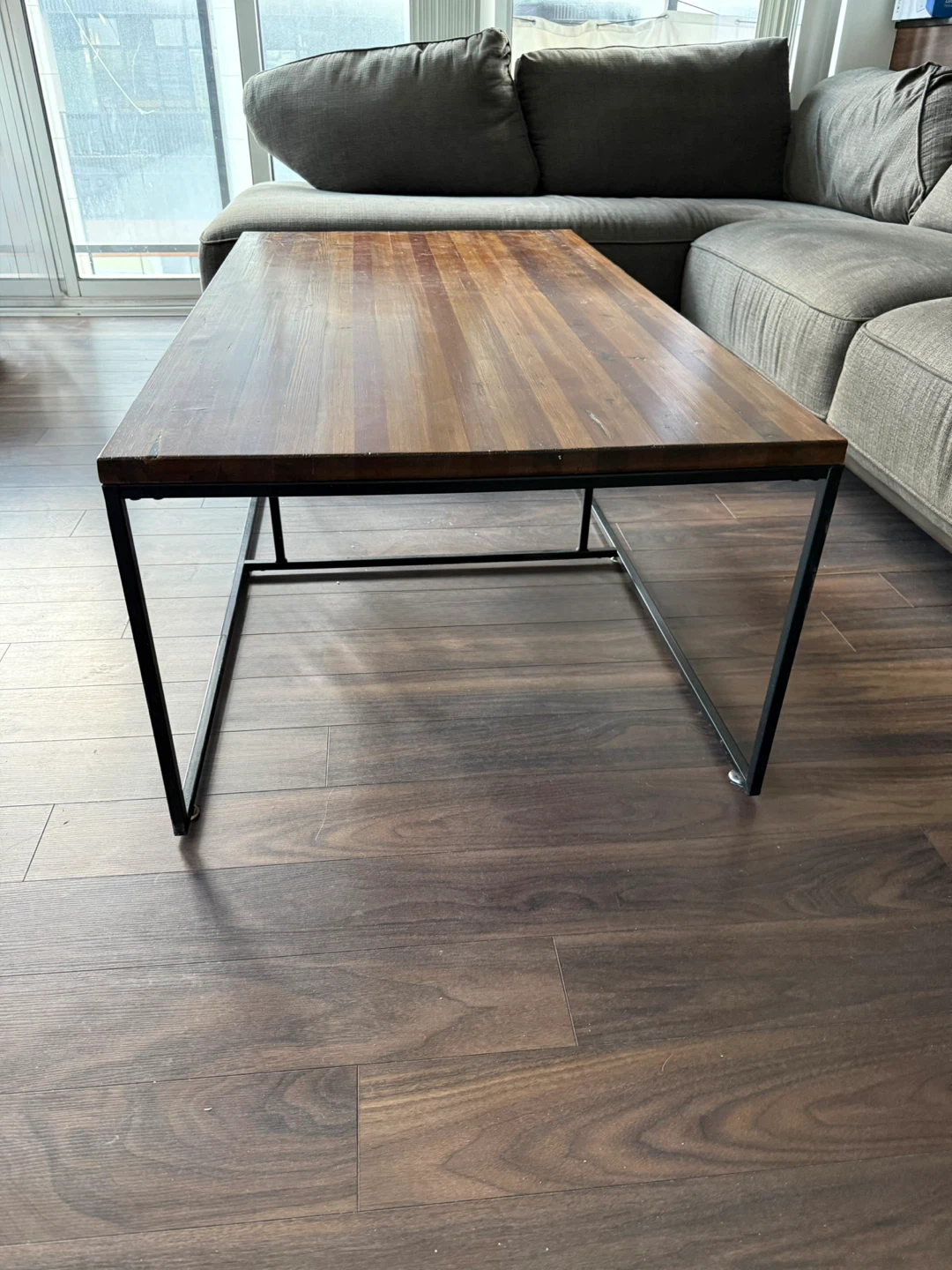 Wooden Top Coffee Table with Black Metal Frame - photo 2