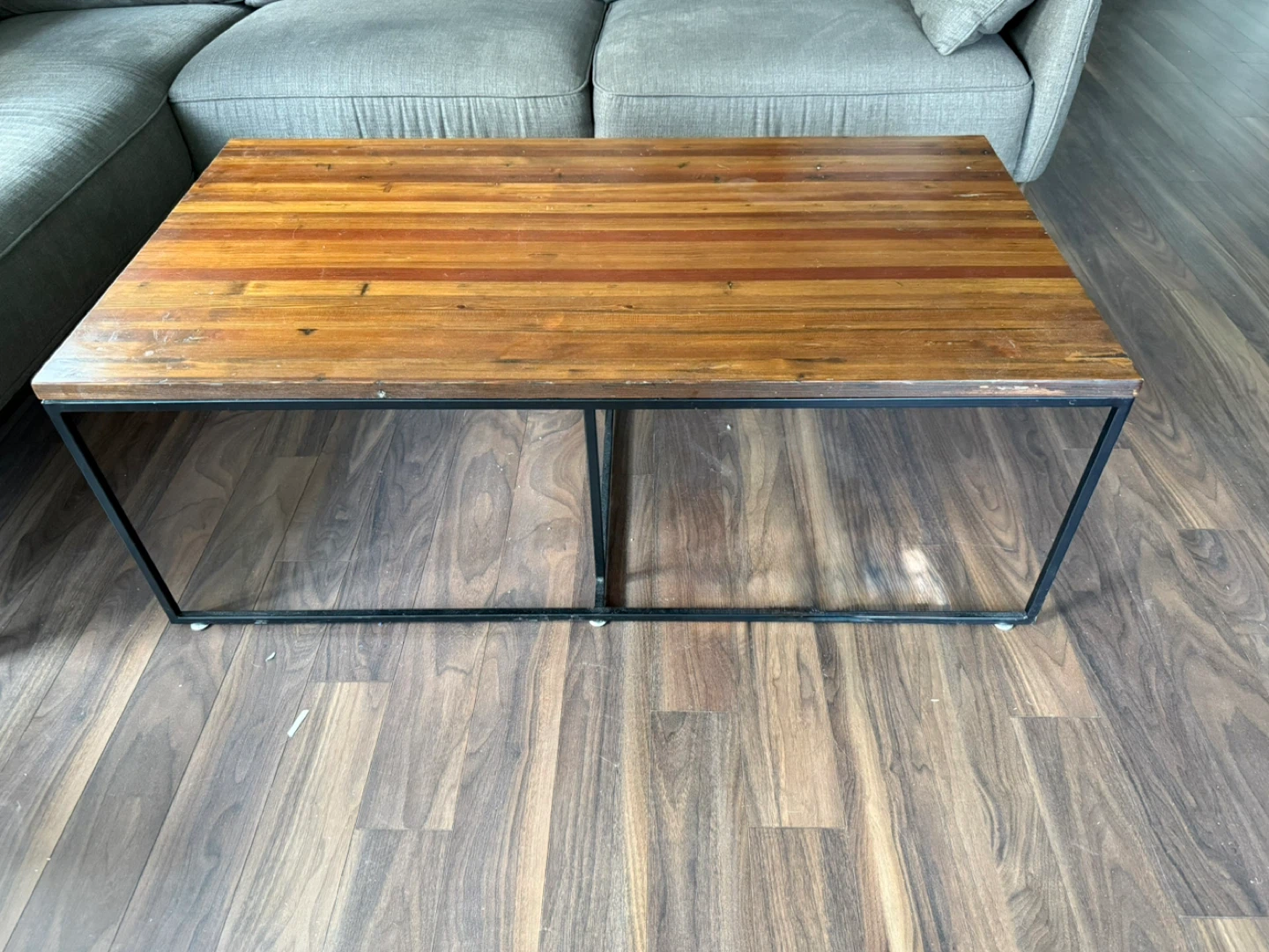Wooden Top Coffee Table with Black Metal Frame