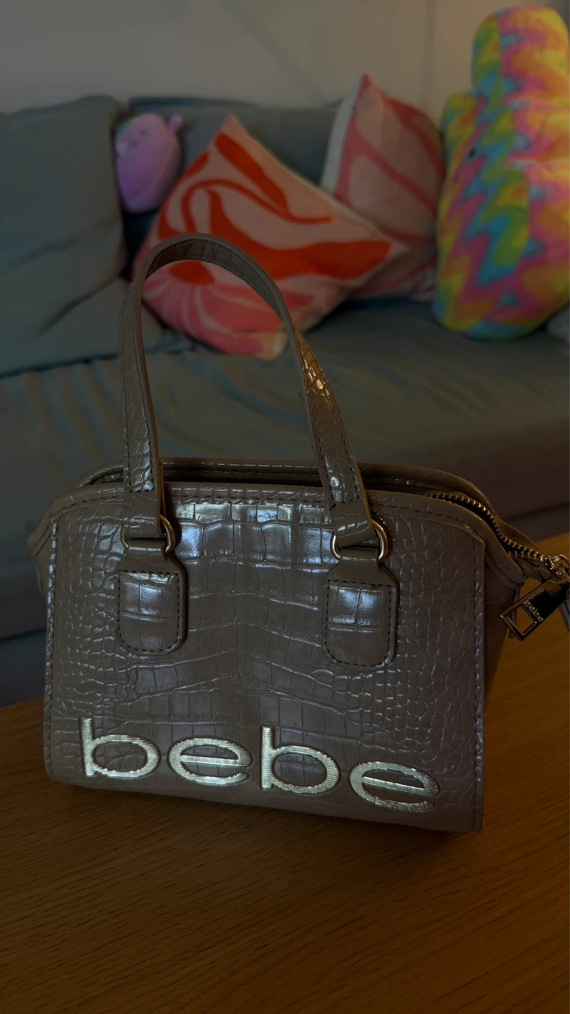 Bebe Taupe Crocodile Embossed Top Handle Bag