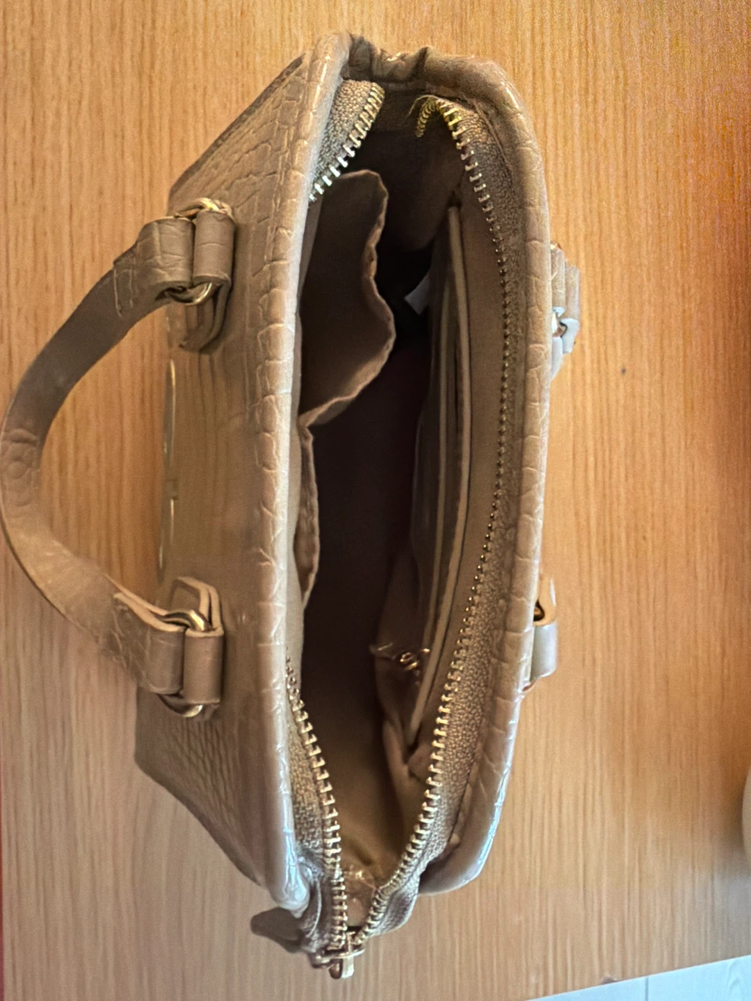 Bebe Taupe Crocodile Embossed Top Handle Bag - photo 5