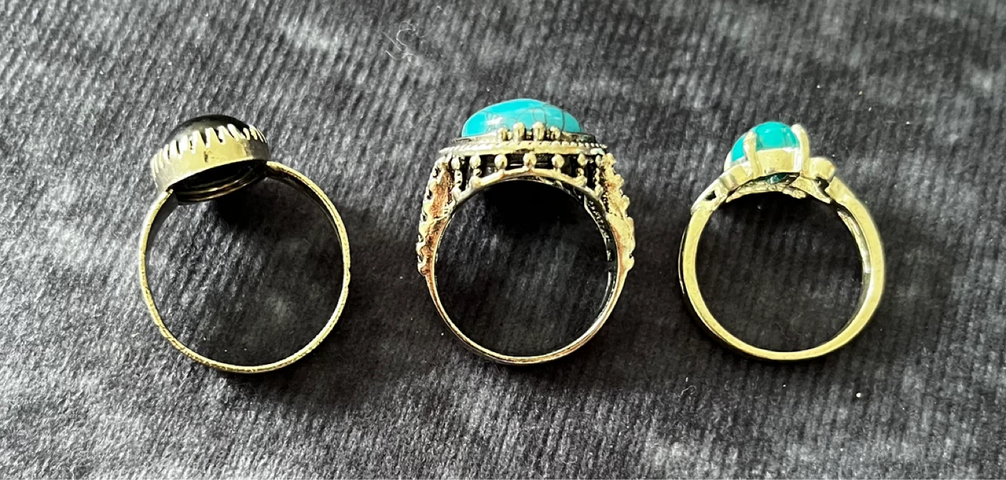 Set of 3 Rings - Turquoise and Black Stones - photo 4