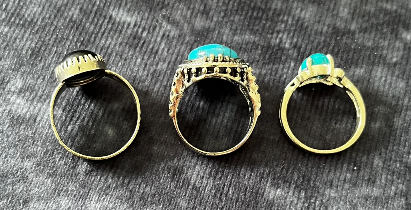 Set of 3 Rings - Turquoise and Black Stones - photo 3