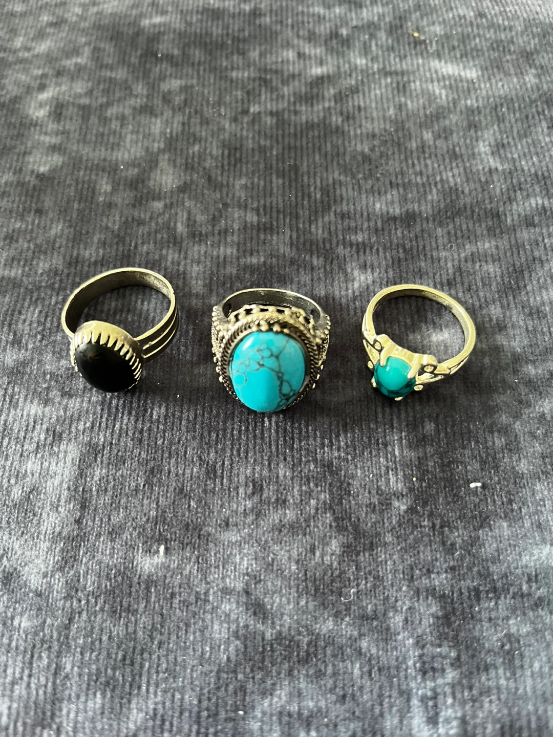 Set of 3 Rings - Turquoise and Black Stones - photo 5